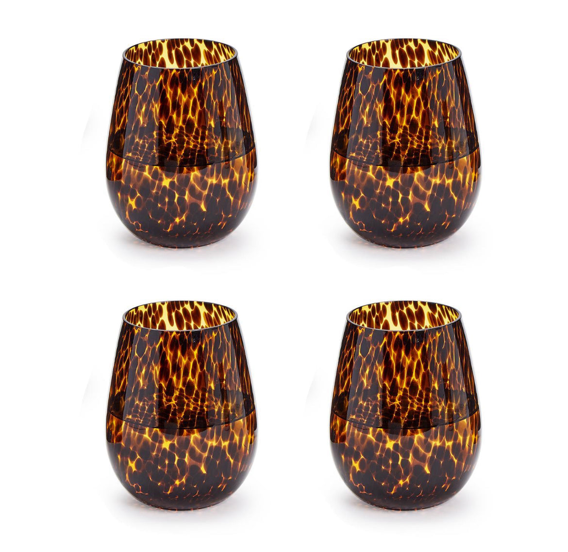 Tortoise Print Stemless Wine Glass