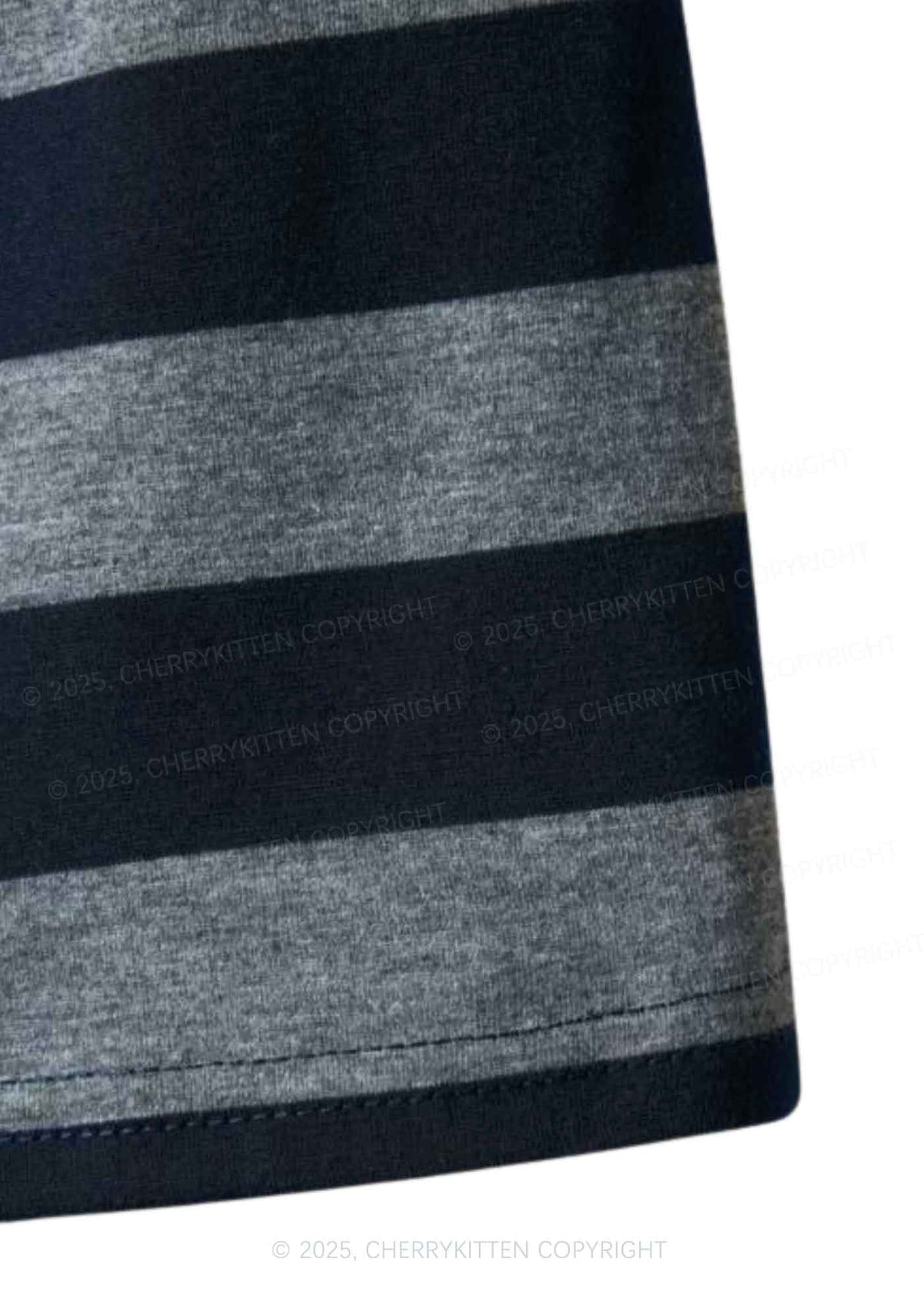 Skull Spider Y2K Navy Grey Striped Mini Skirt Cherrykitten