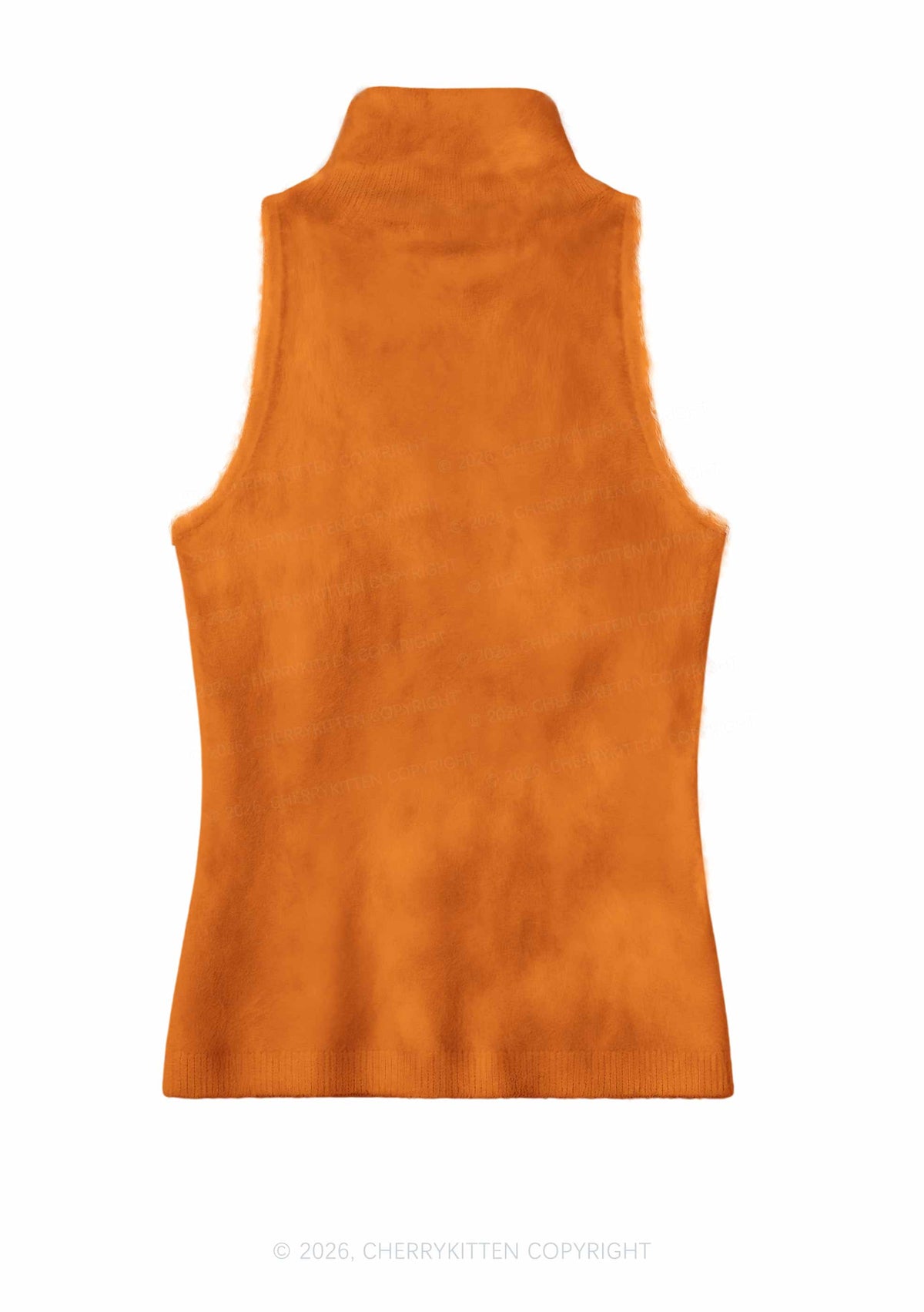 Plain Orange Y2K Knit Turtleneck Tank Top Cherrykitten