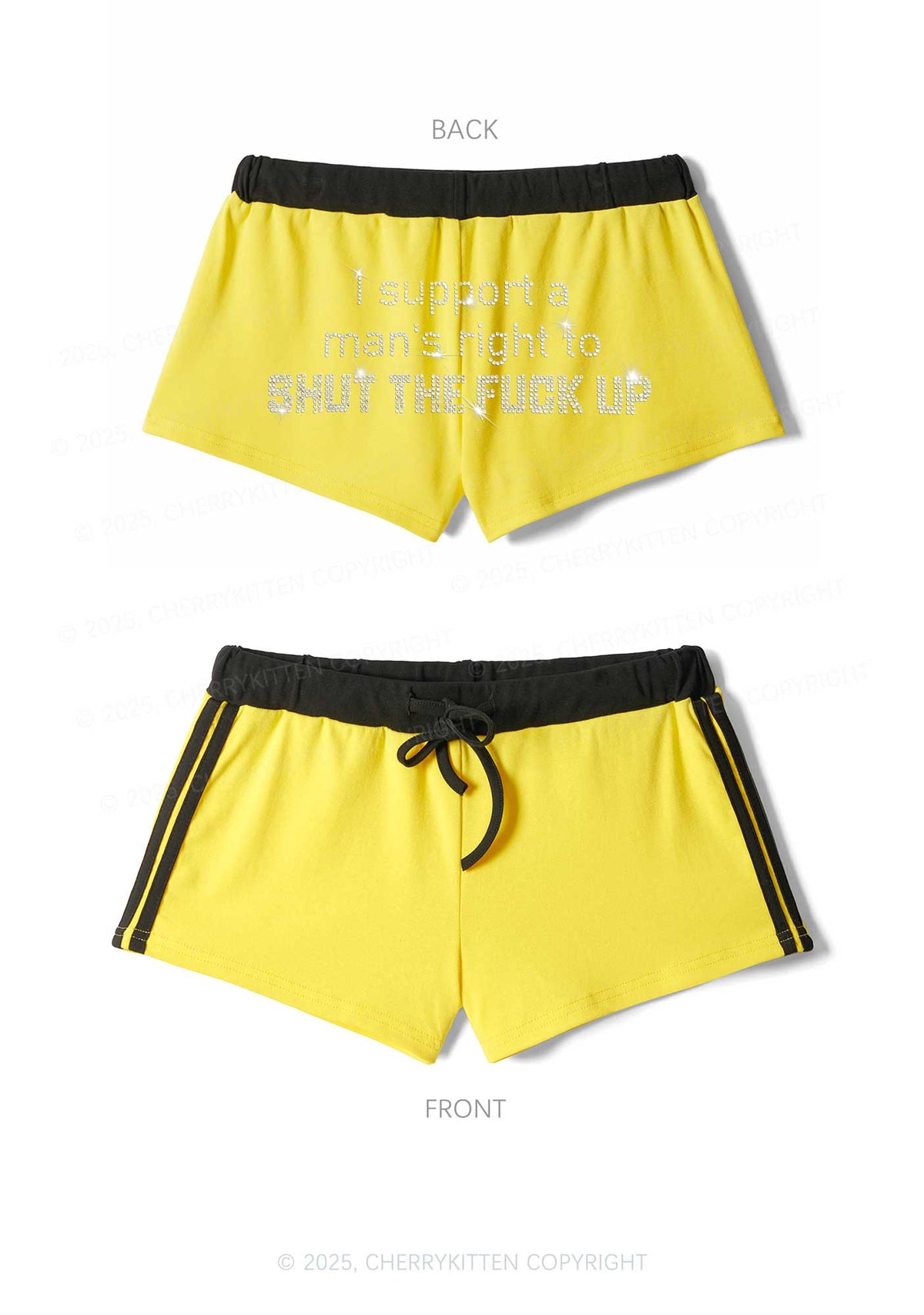 Rhinestone I Support A Mans Right Y2K Drawstring Mini Shorts Cherrykitten