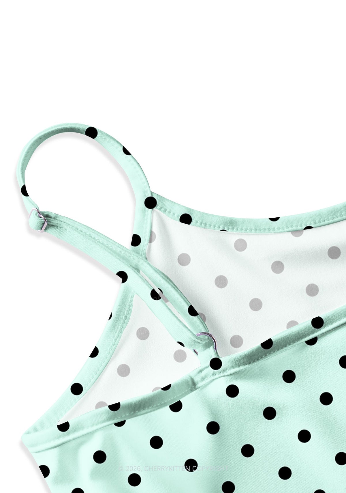 Black Dots On Mint Green Y2K Print Slip Dress Cherrykitten