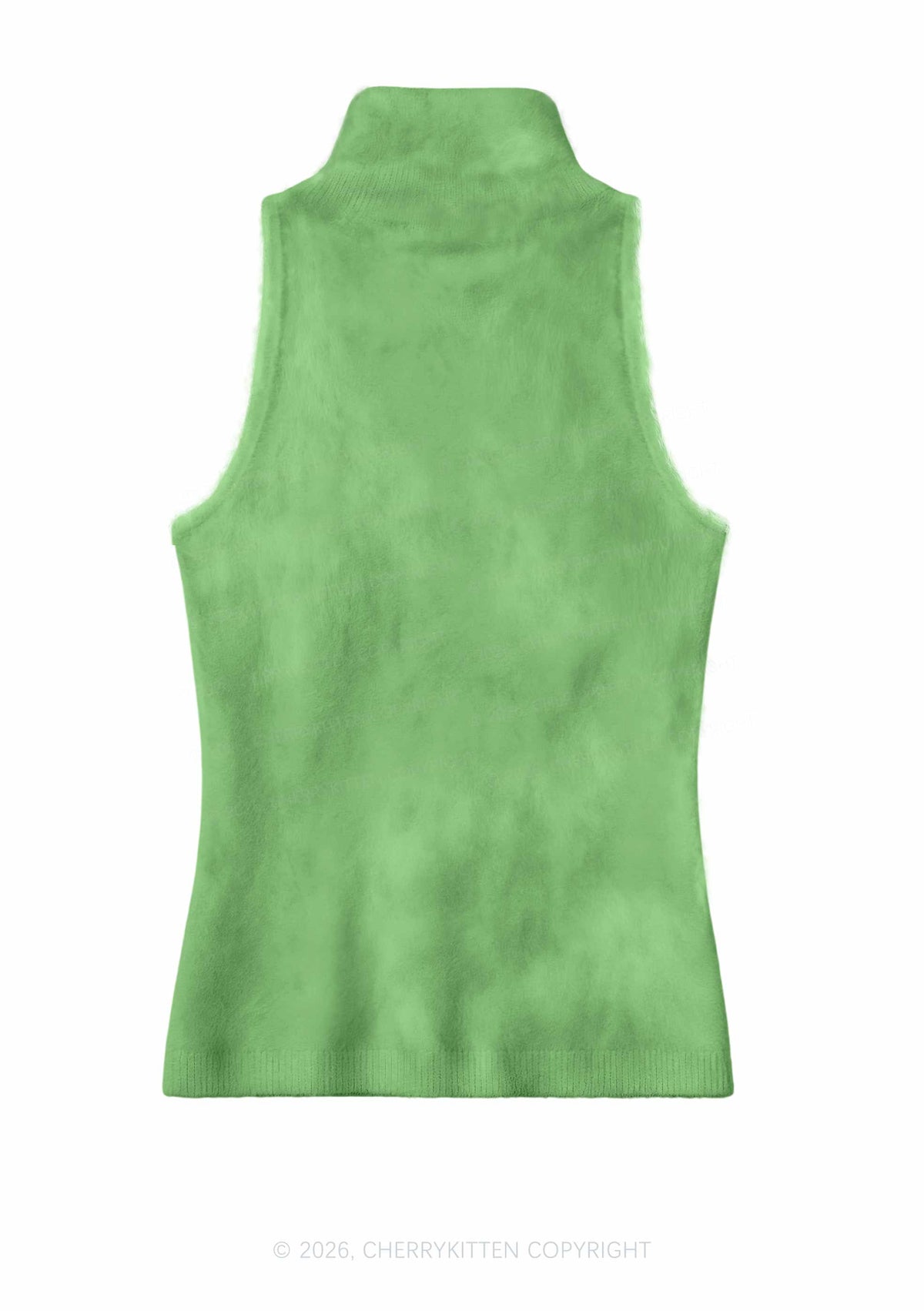 Plain Grass Green Y2K Knit Turtleneck Tank Top Cherrykitten