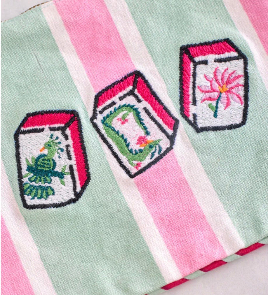 Mahjong Menagerie Canvas Pouch- Pale Jade