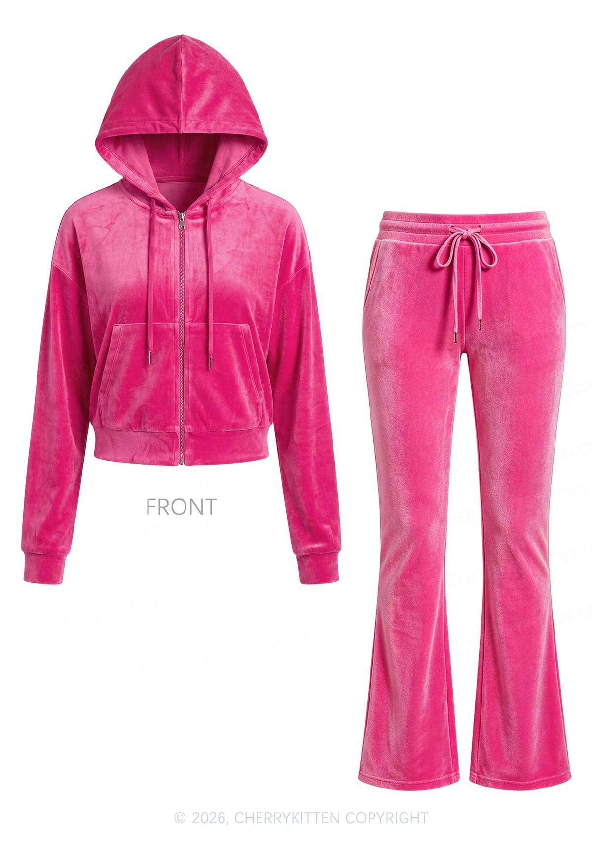 Rhinestone Love Cxxt Y2K Velvet Tracksuit Set Cherrykitten