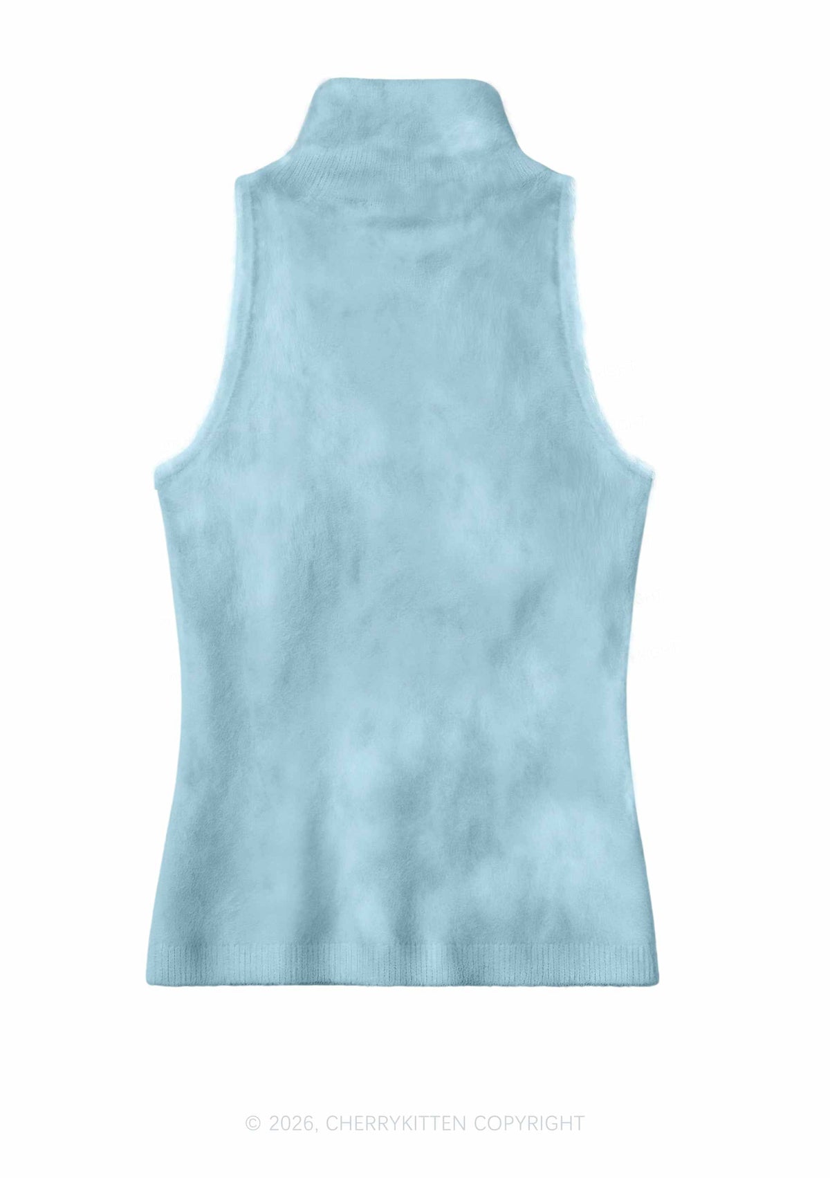 Plain Light Blue Y2K Knit Turtleneck Tank Top Cherrykitten