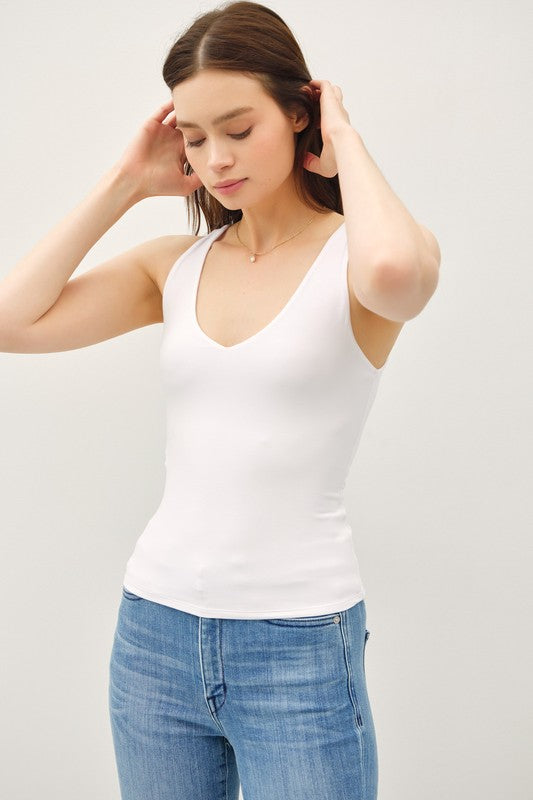 Off-White Soft Core Basic Full Length V-Neck Tank