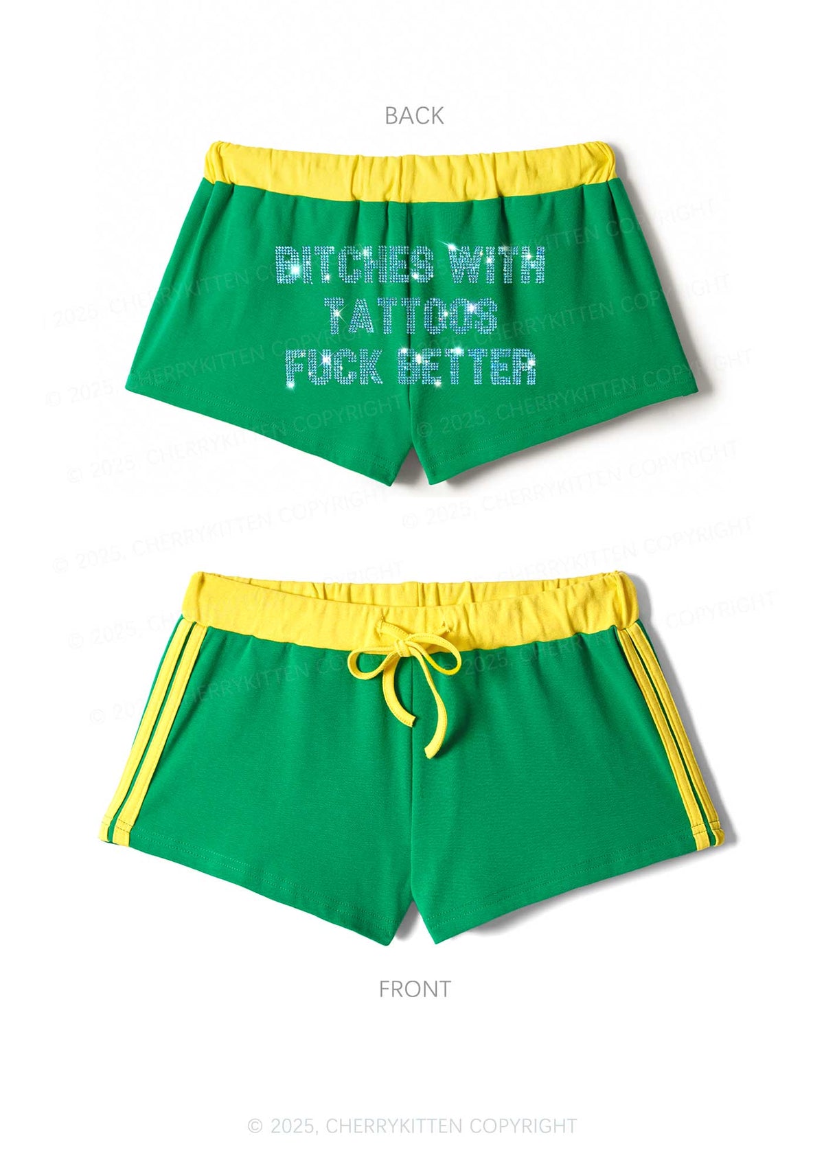 Rhinestone Bxxches With Tattoos Fxxk Better Y2K Drawstring Mini Shorts Cherrykitten