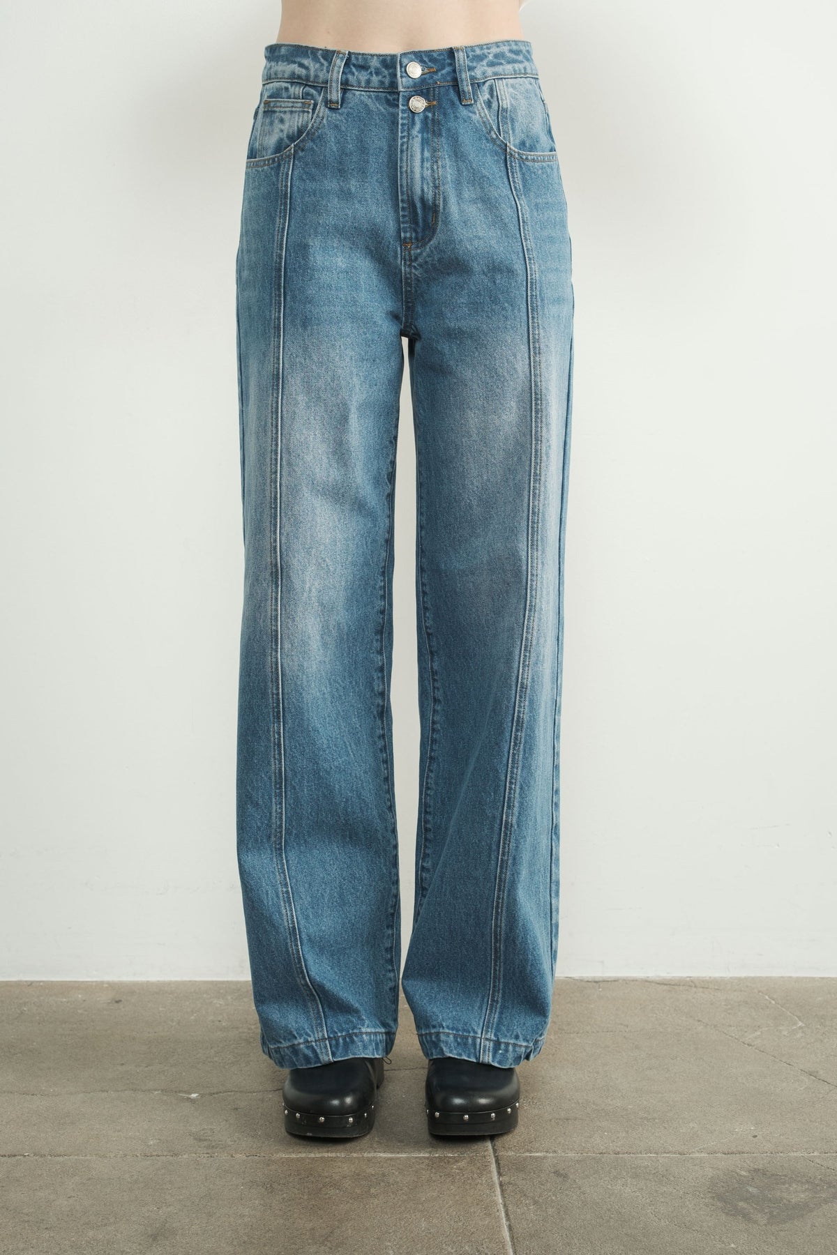 High waisted side seam detail denim
