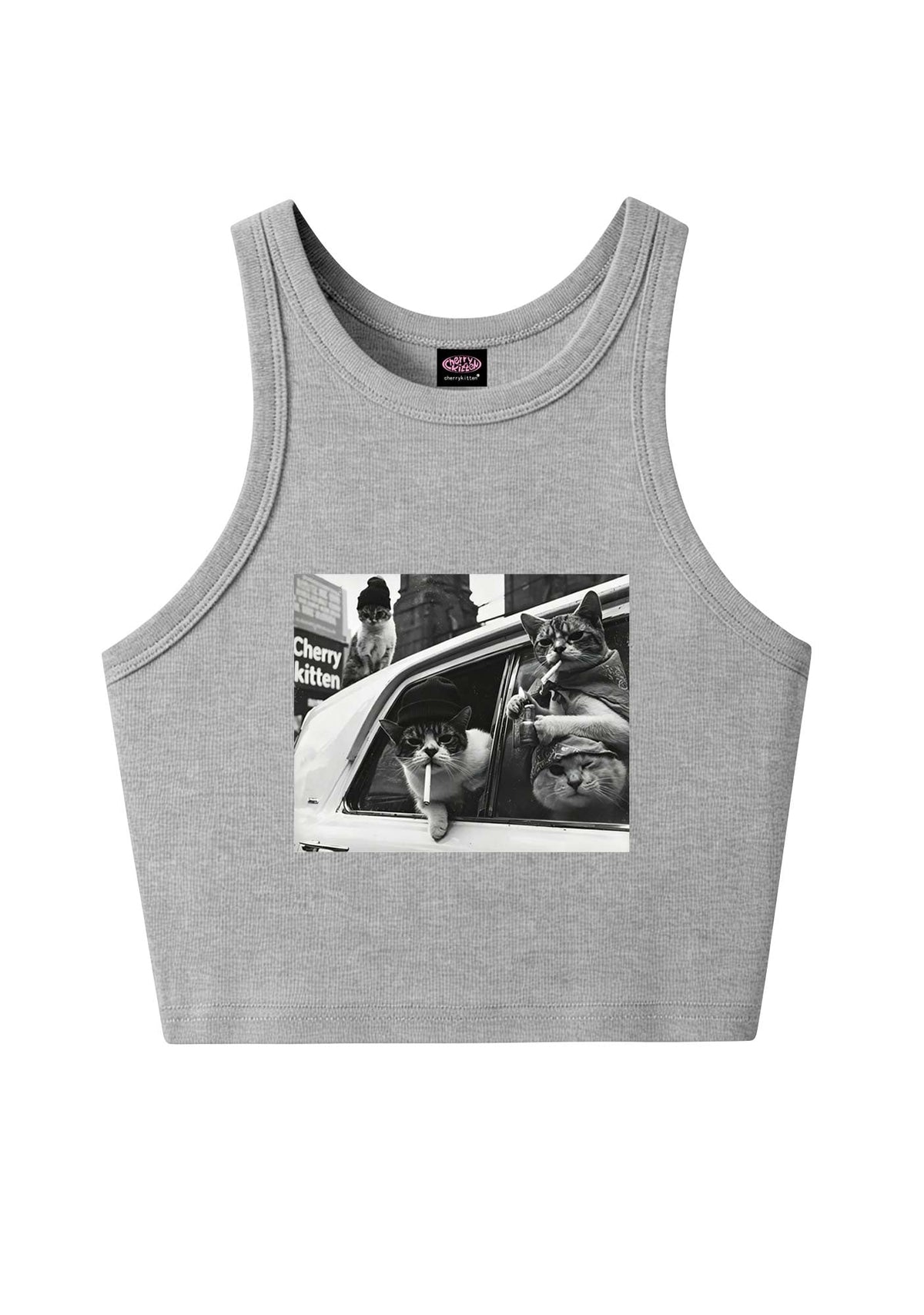 Cats Smoke In Car Y2K Crop Tank Top Cherrykitten