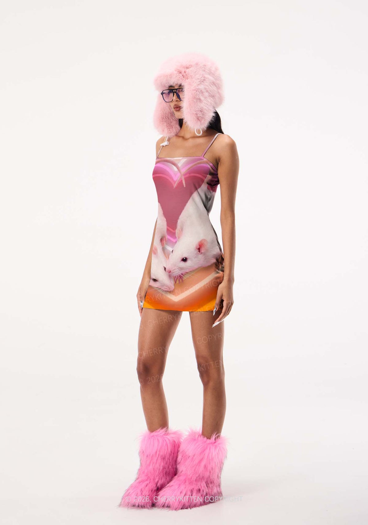 Lesbian Heart Rats Pride Y2K Print Slip Dress Cherrykitten