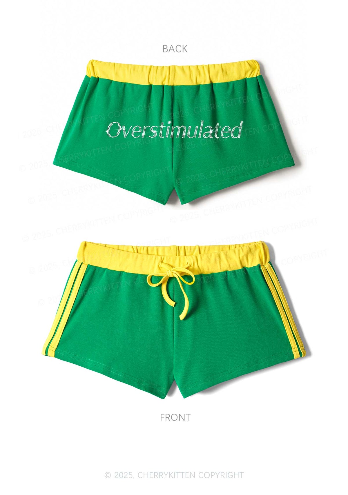 Rhinestone Overstimulated Y2K Drawstring Mini Shorts Cherrykitten