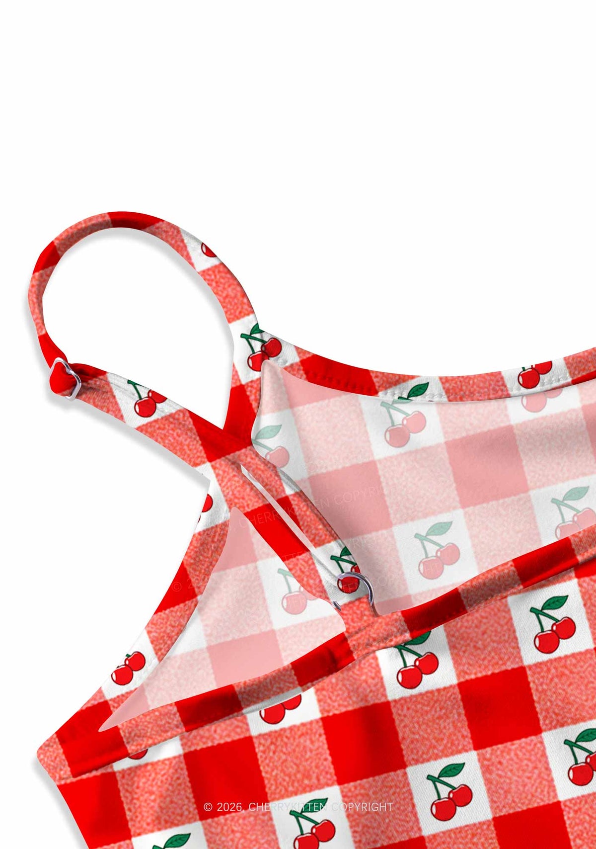 Red Plaid Cherry Y2K Print Slip Dress Cherrykitten