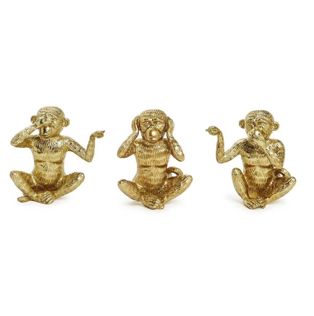 Golden Monkeys Set of 3 Includes Hear No Evil, See No Evil, Speak No Evil Monkey