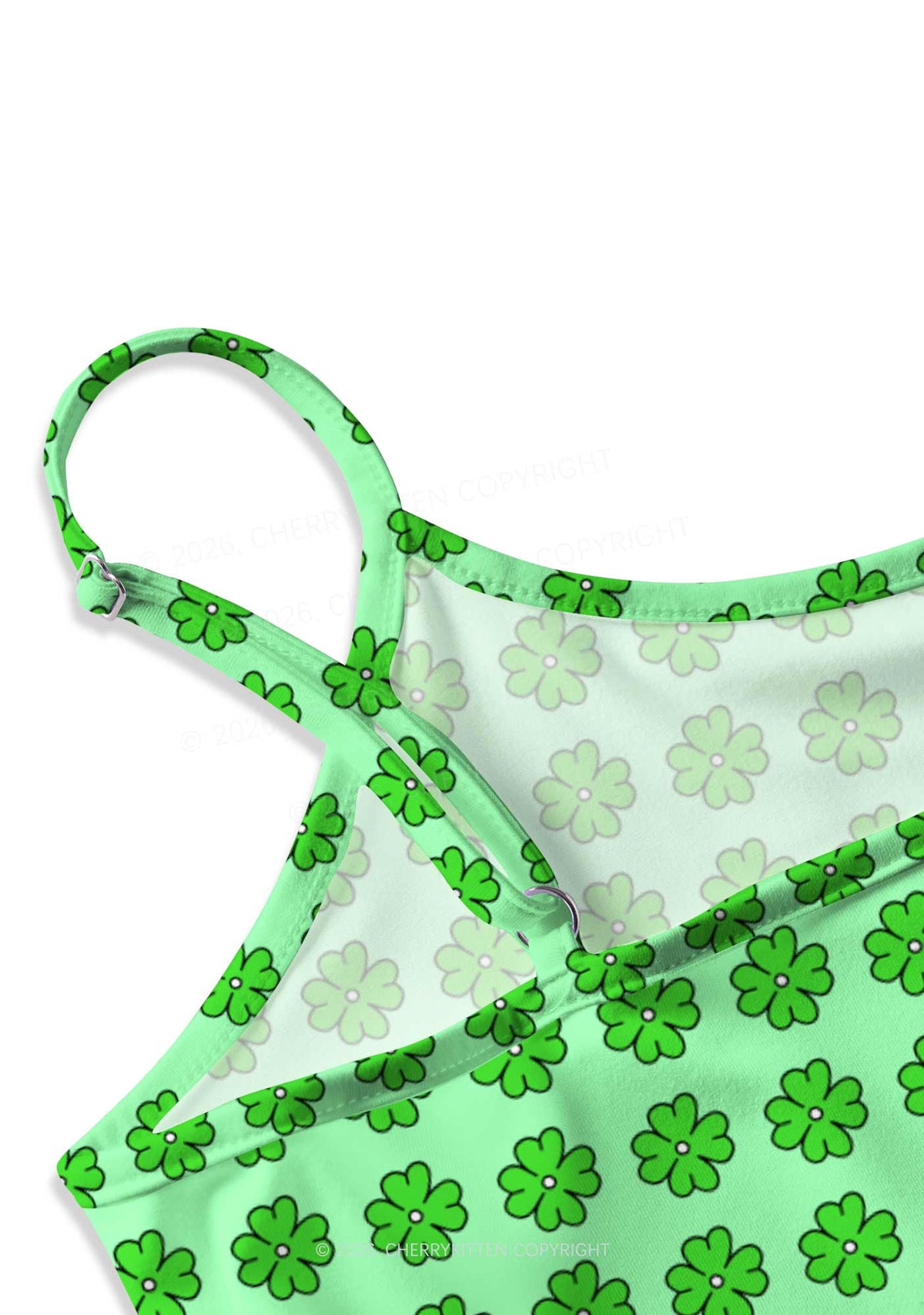Green Clover Grid St Patricks Y2K Print Slip Dress Cherrykitten