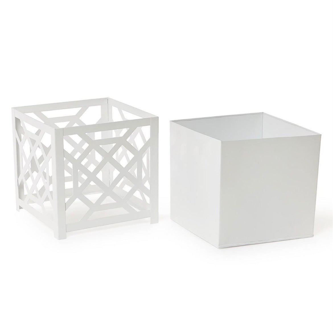 Laser Fretwork Square Metal Planter-8” White