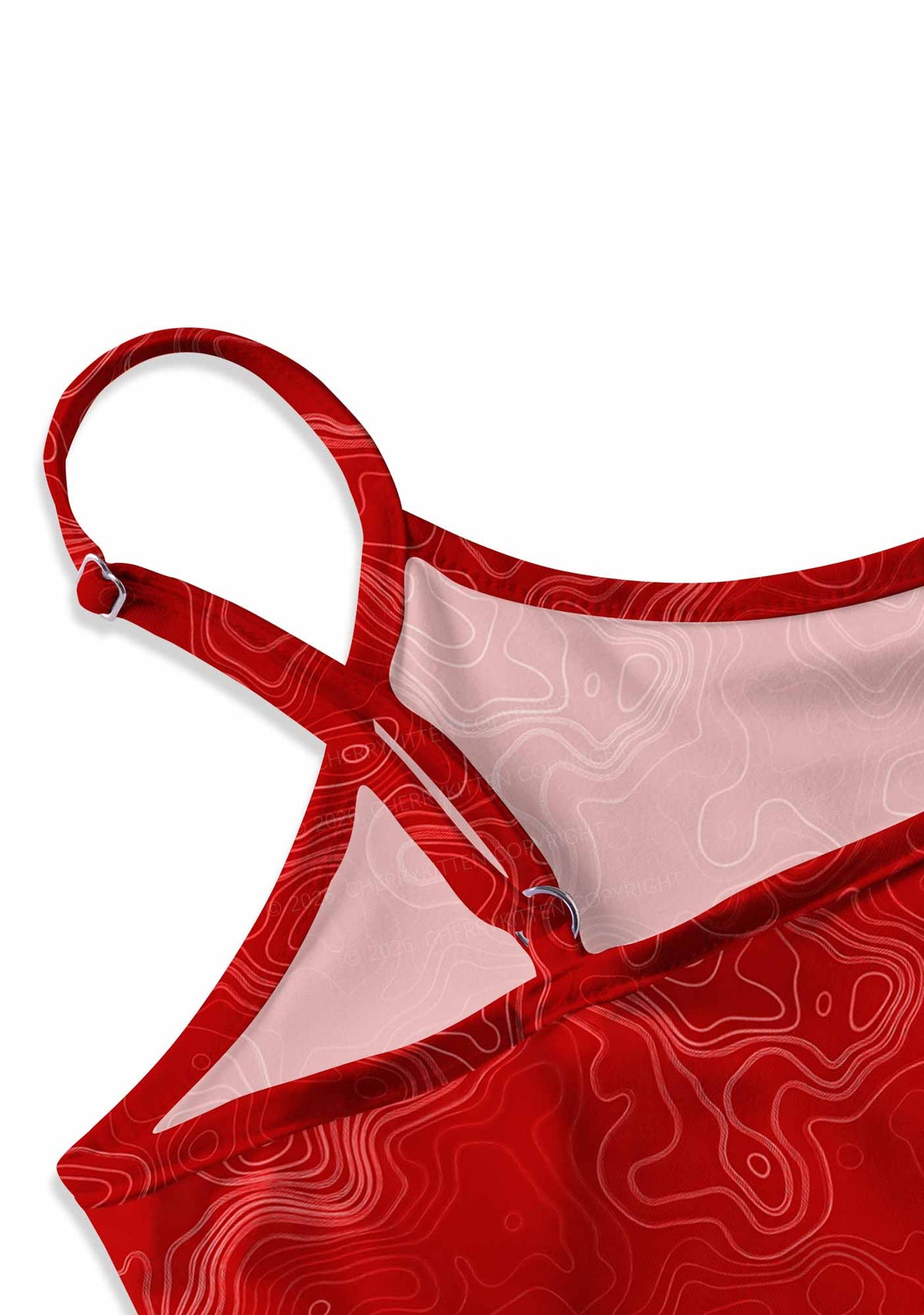 Red Topographic Line Y2K Print Slip Dress Cherrykitten