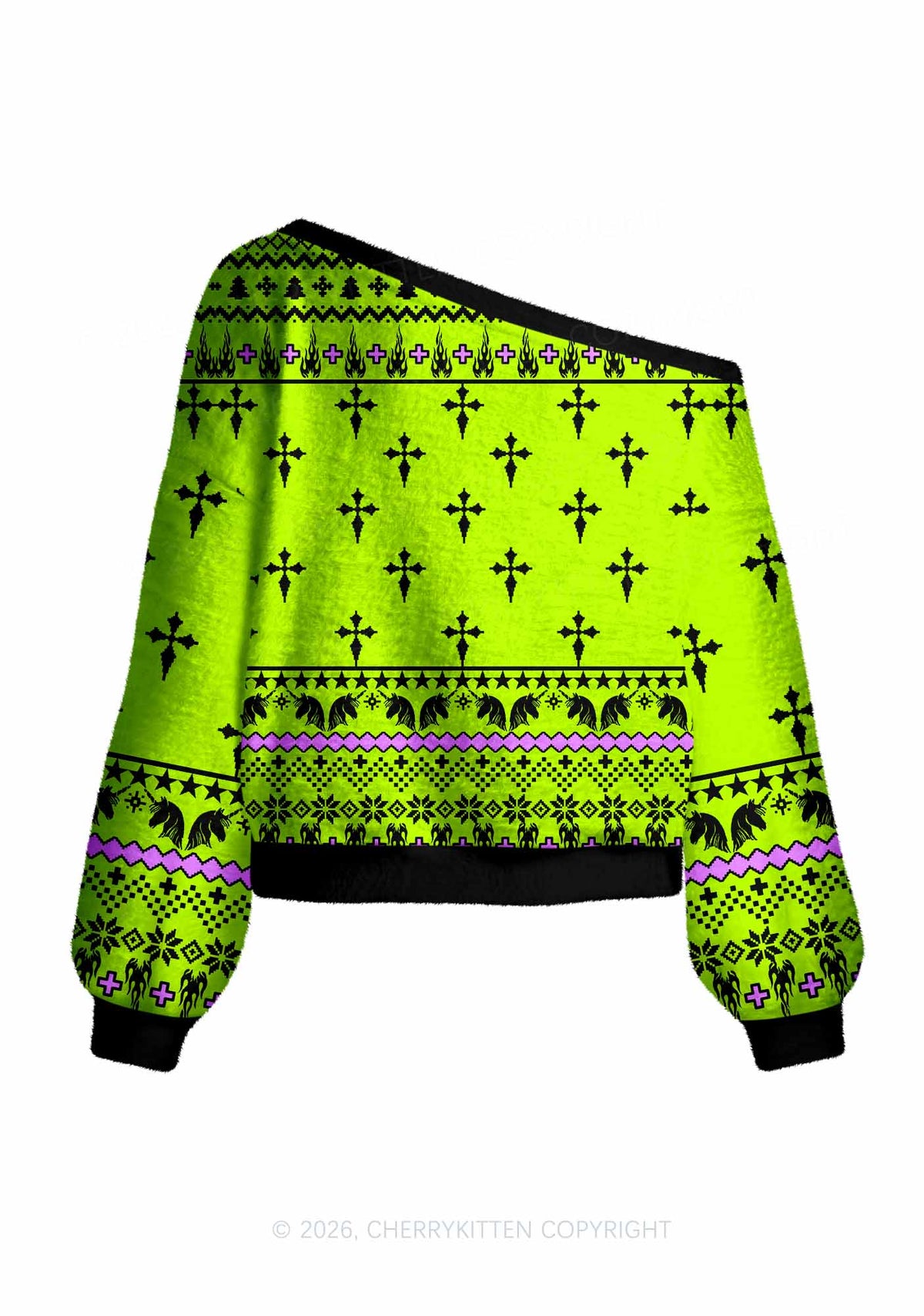 Faggot Stars Pride Y2K Off Shoulder Knit Sweatshirt Cherrykitten