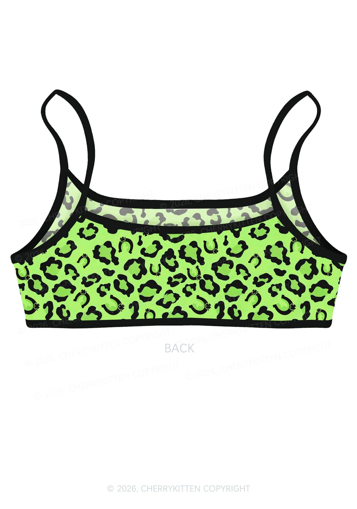 Fluorescent Green Leopard St Patricks Y2K Print Super Crop Cami Cherrykitten