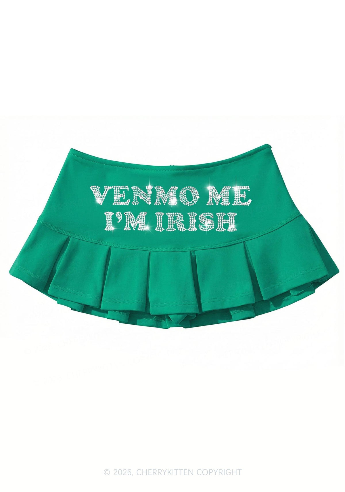 Rhinestone Venmo Me Im Irish St Patricks Y2K Mini Pleated Skirts Cherrykitten