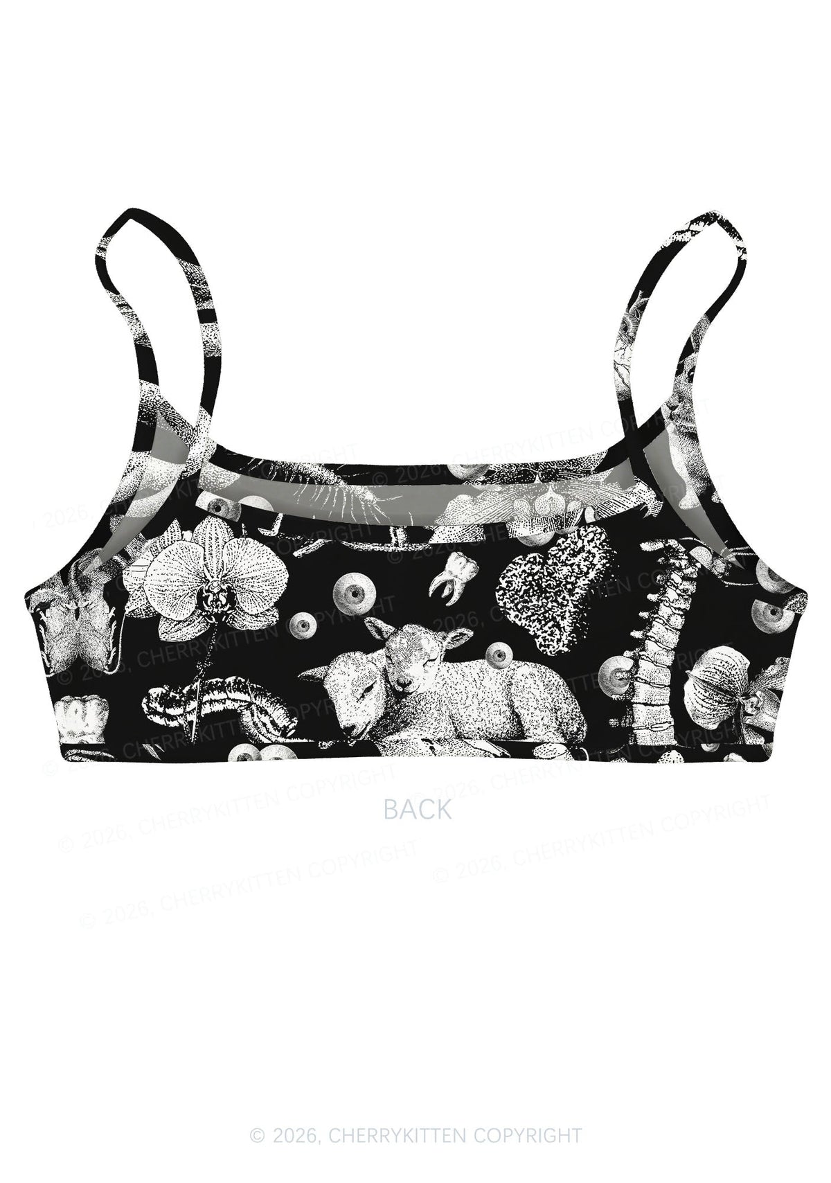 Halloween Dark Sheep Bone Y2K Print Super Crop Cami Cherrykitten