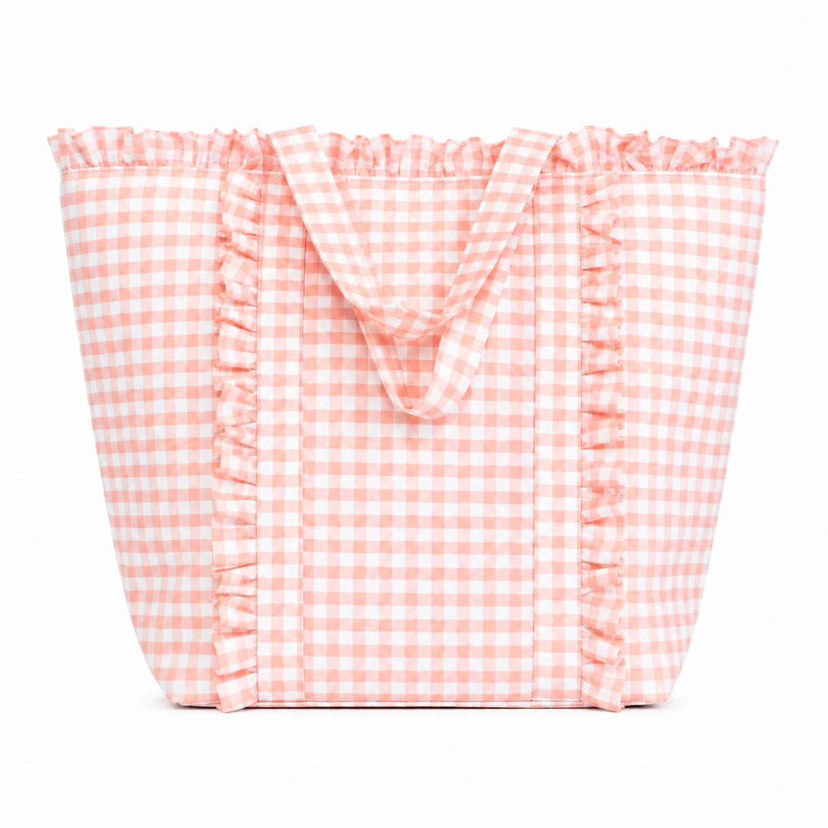 Gingham Ruffle Tote Bag - Peach