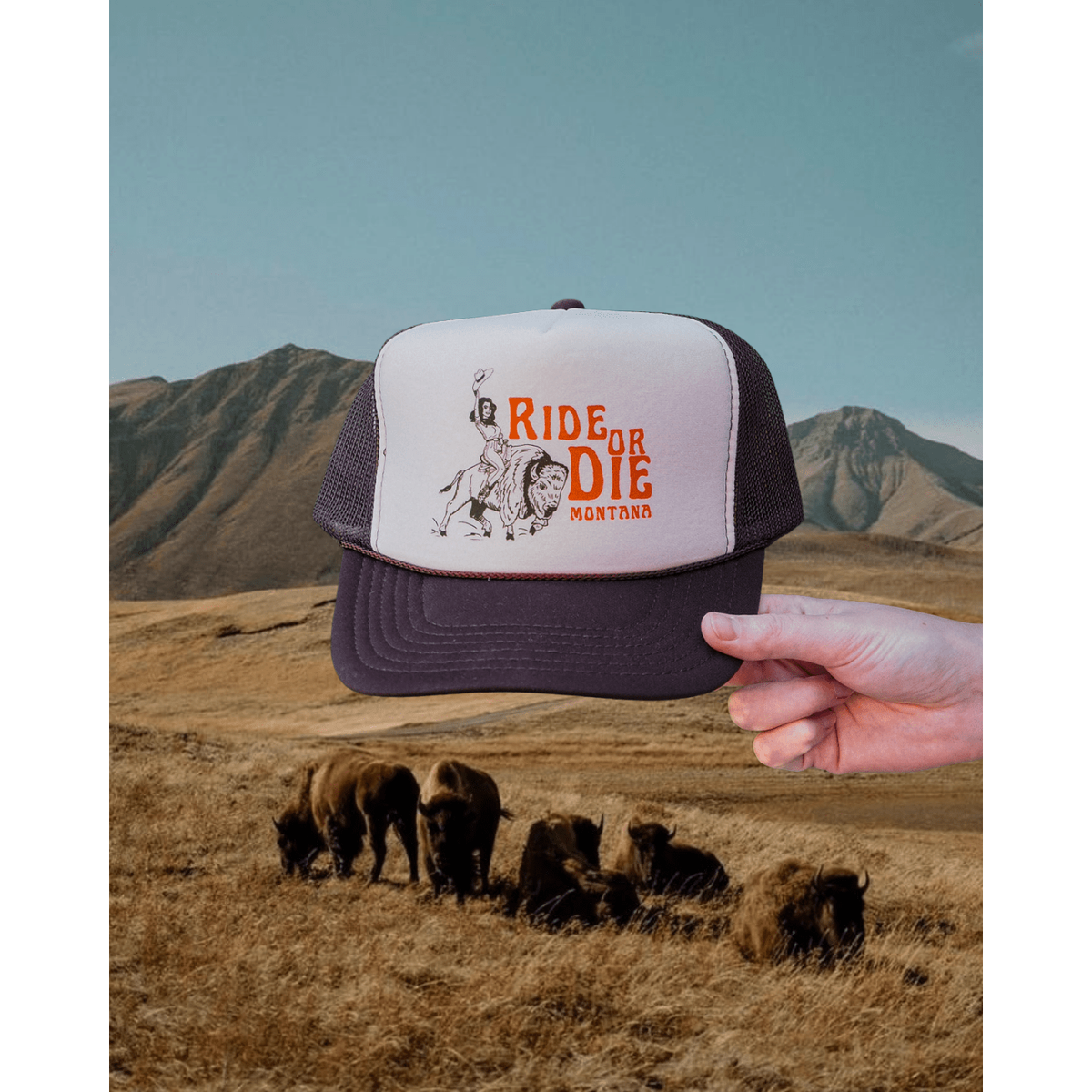 "Ride or Die" Brown & Orange Trucker Hat