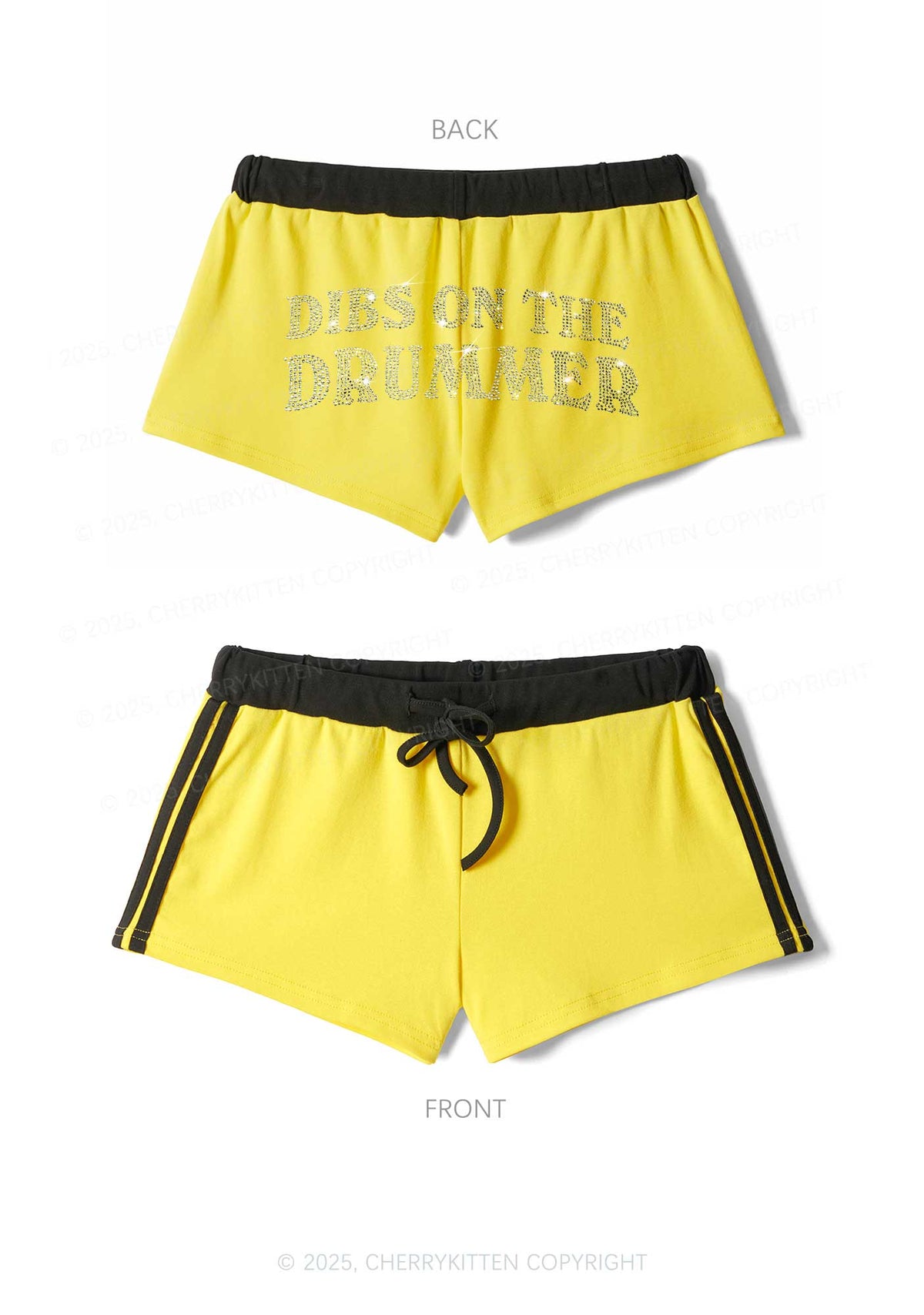 Rhinestone Dibs On The Drummer Y2K Drawstring Mini Shorts Cherrykitten