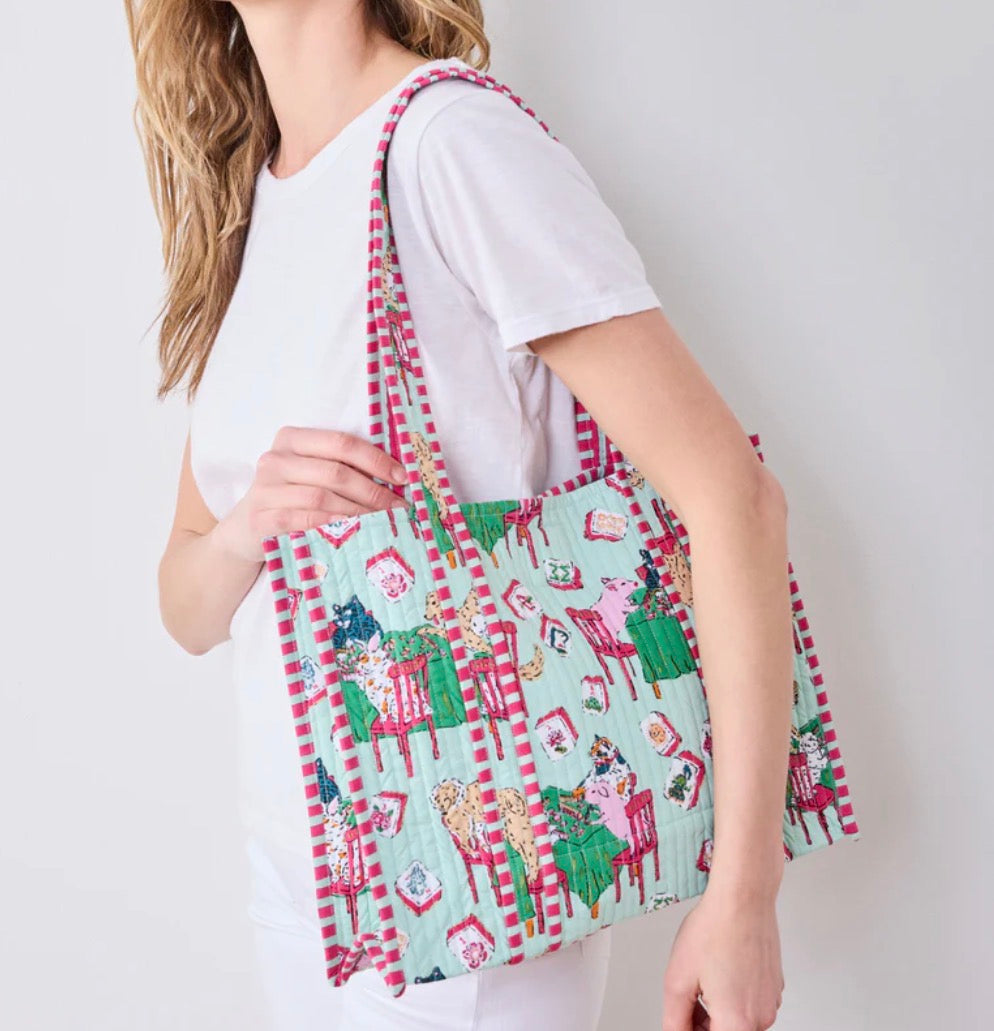 Mahjong Menagerie Petite Travelers Tote- Pale Jade