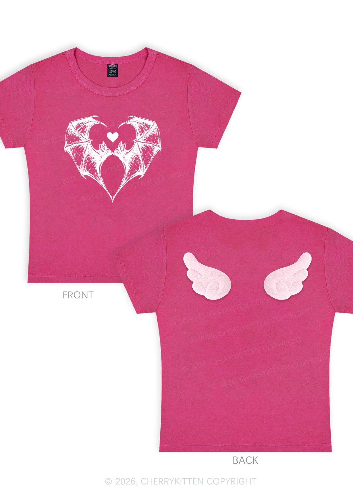 Halloween Bat Heart Y2K Goth Angel Wings Baby Tee Cherrykitten