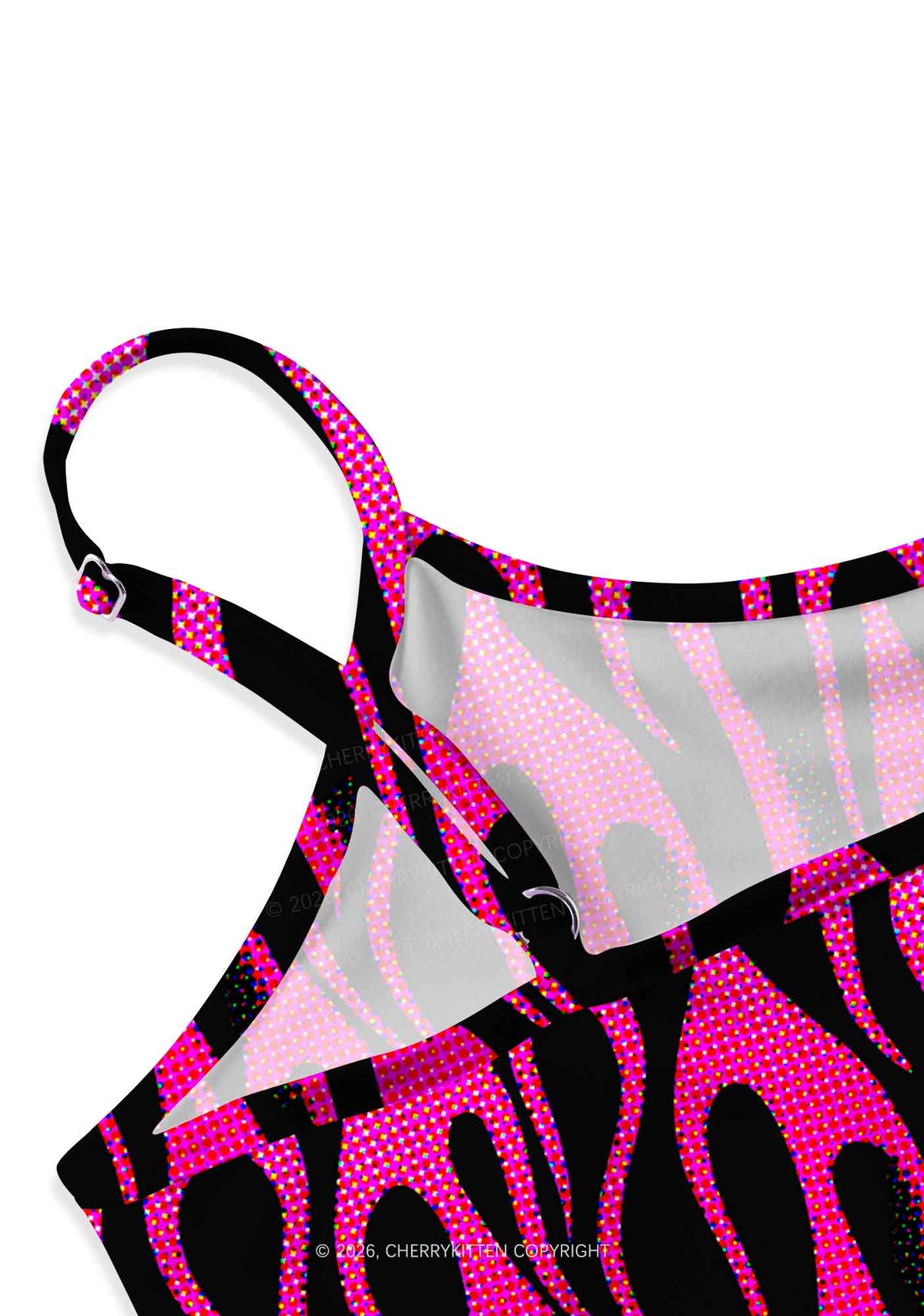 Hot Pink Flame Y2K Print Slip Dress Cherrykitten