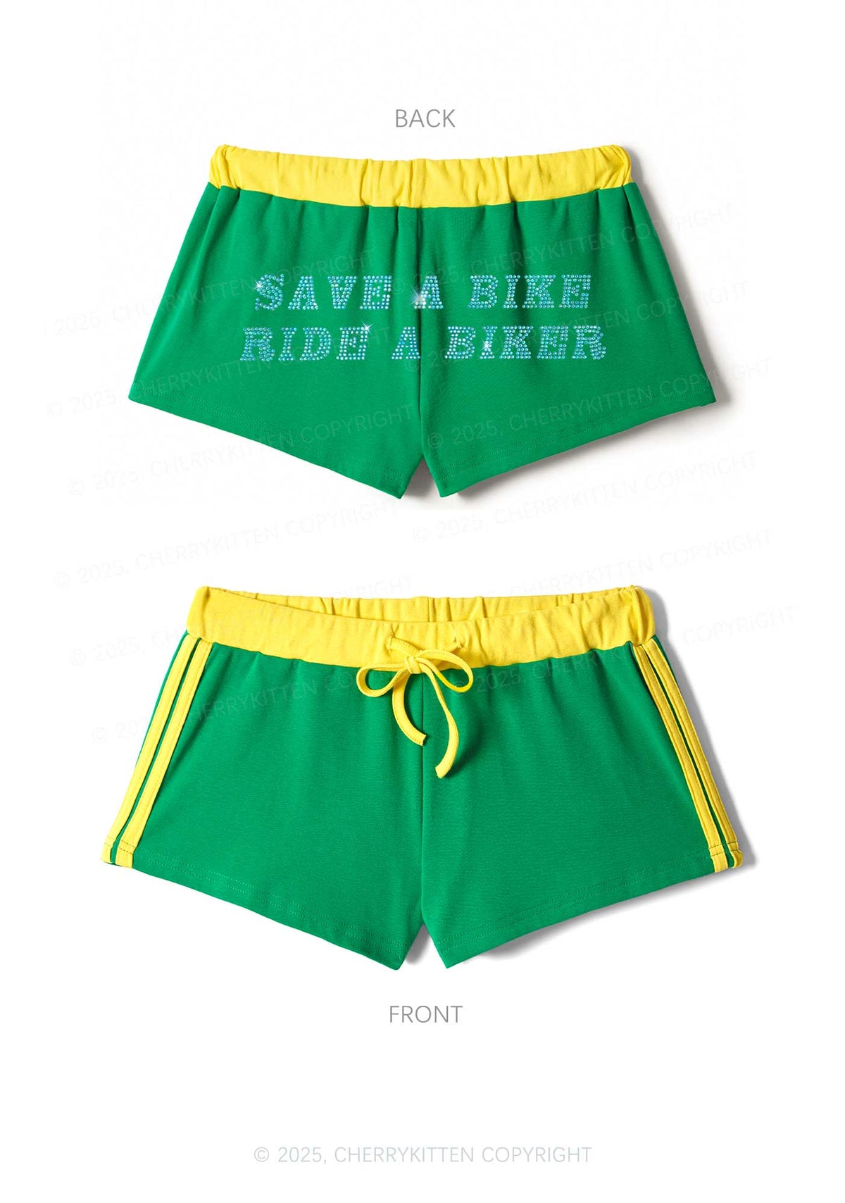Rhinestone Save Bike Ride Biker Y2K Drawstring Mini Shorts Cherrykitten
