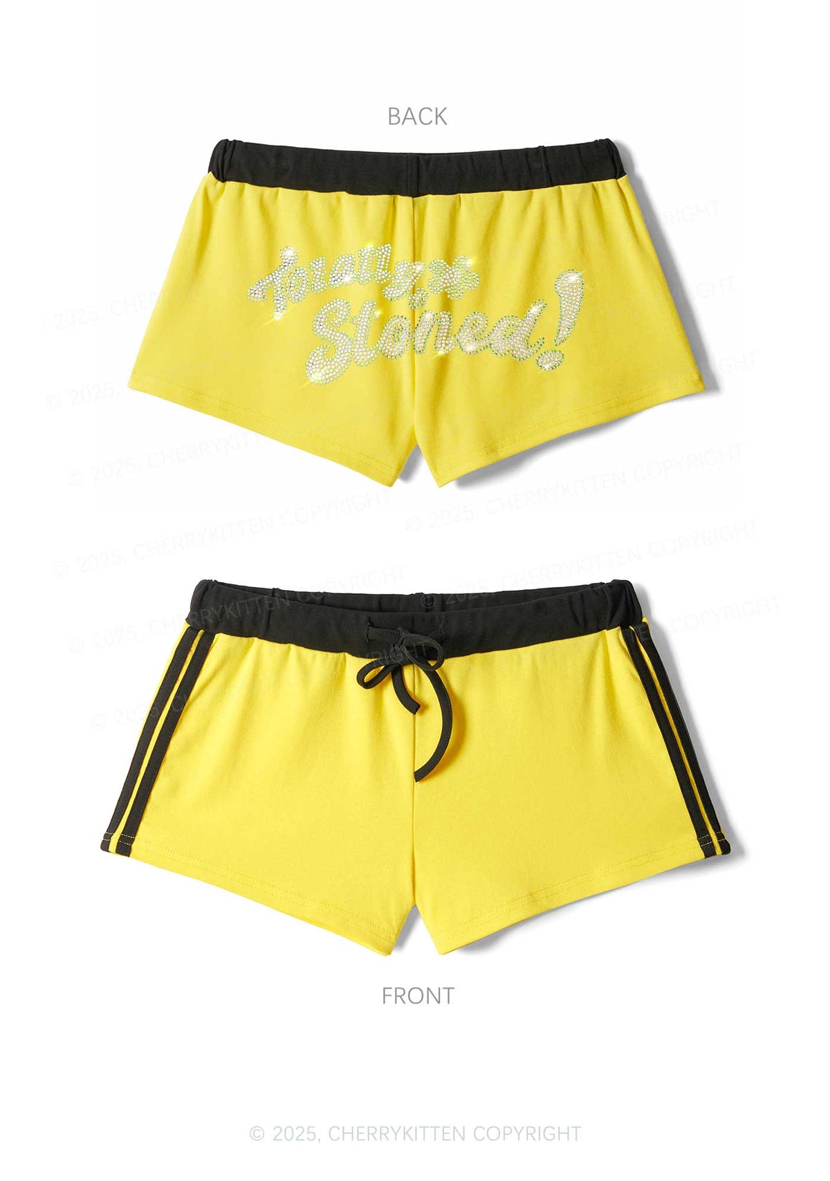 Rhinestone Totally Stoned Y2K Drawstring Mini Shorts Cherrykitten