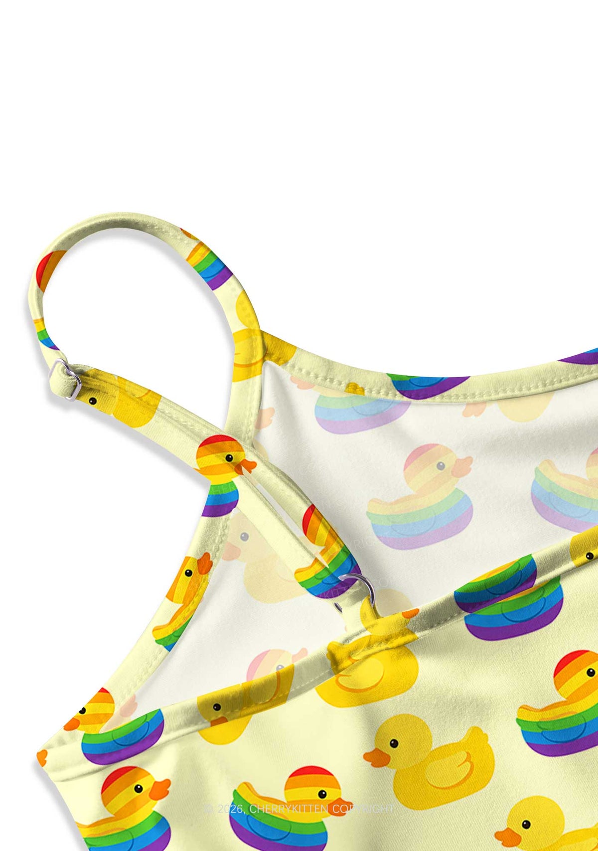 Rainbow Ducks Pride Y2K Print Slip Dress Cherrykitten