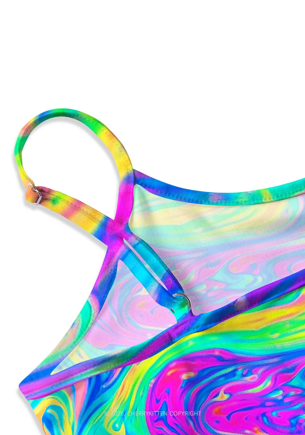 Rainbow Fluid Swirl Y2K Print Slip Dress Cherrykitten