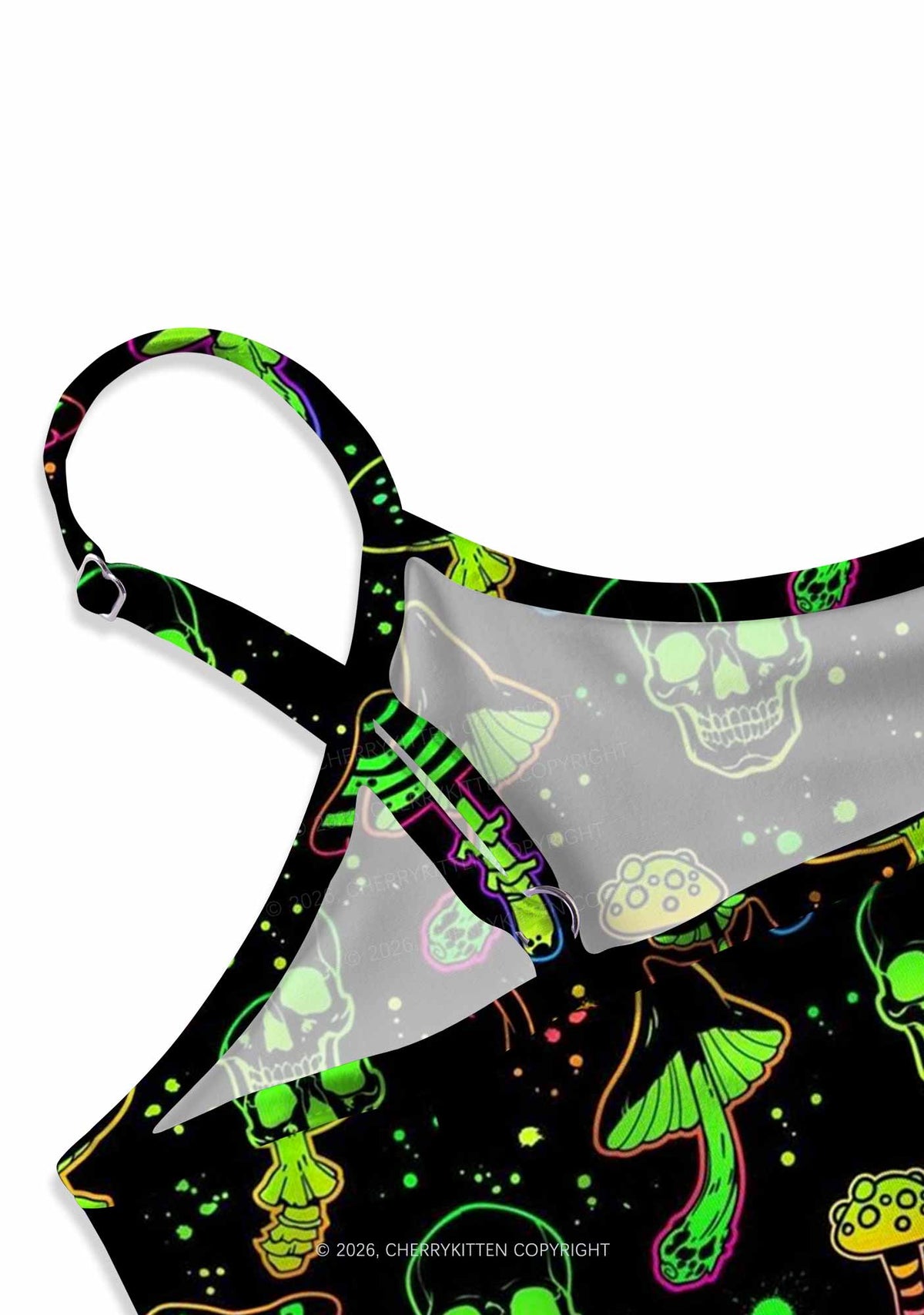 Neon Skull Mushroom Y2K Print Slip Dress Cherrykitten