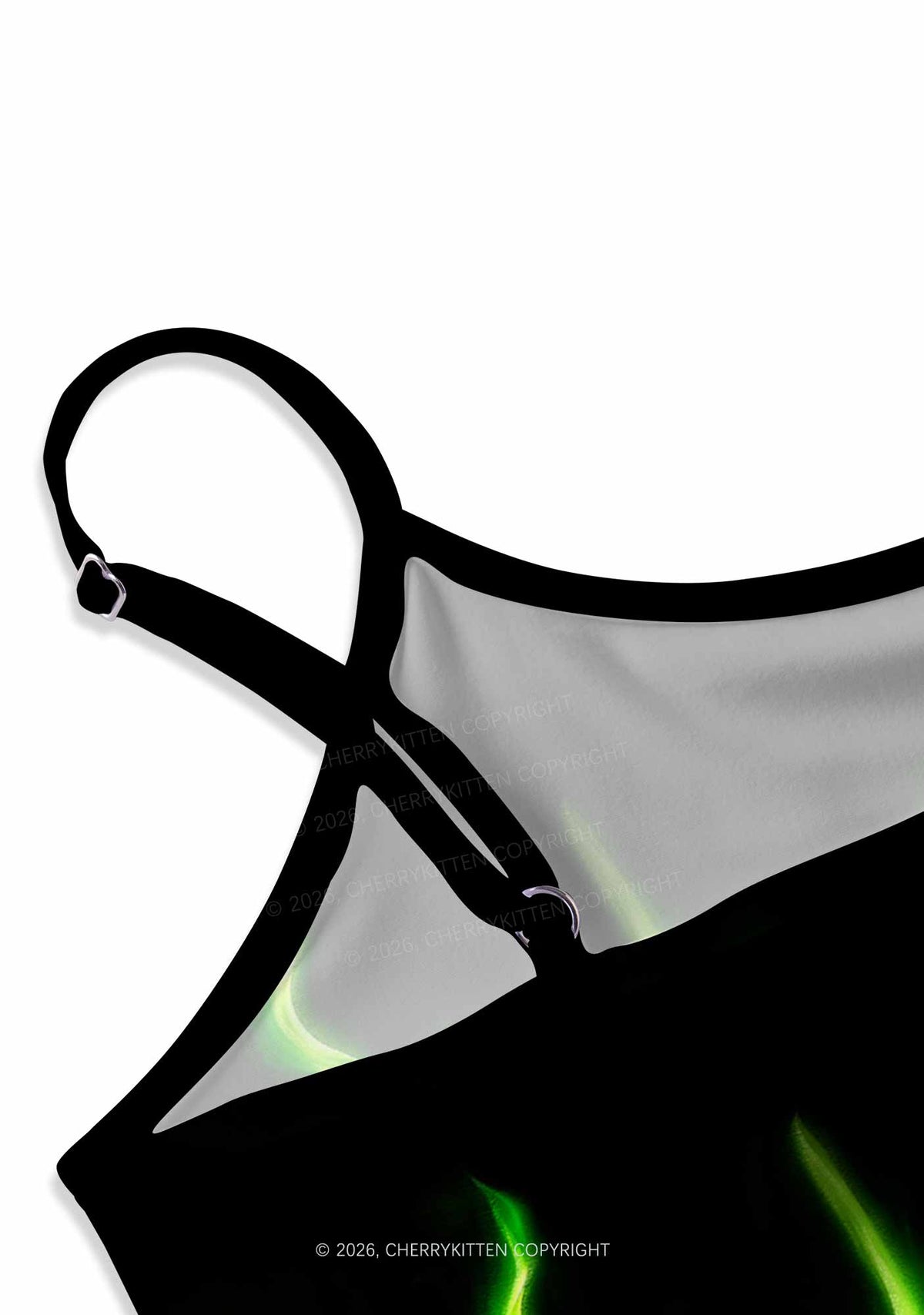 Neon Green Flame Y2K Print Slip Dress Cherrykitten