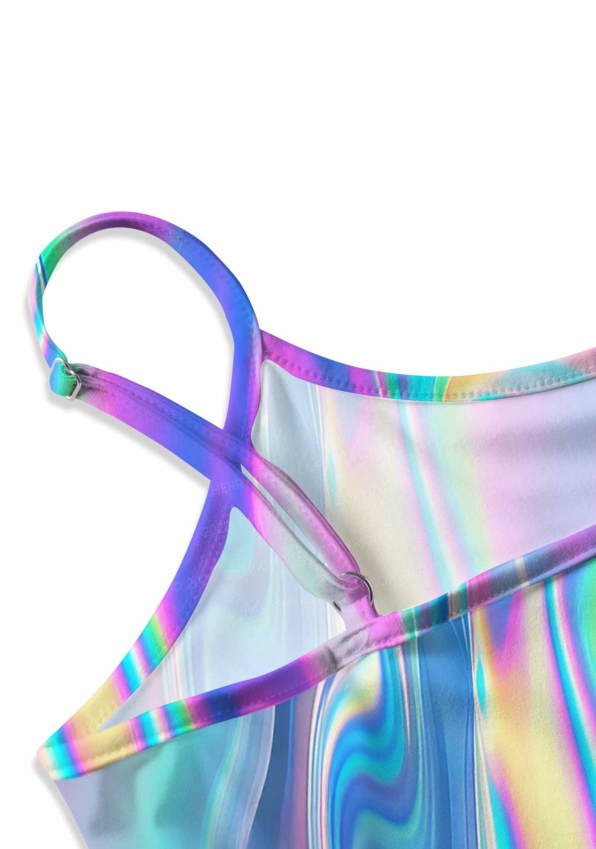 Holographic Iridescent Swirl Y2K Print Slip Dress Cherrykitten