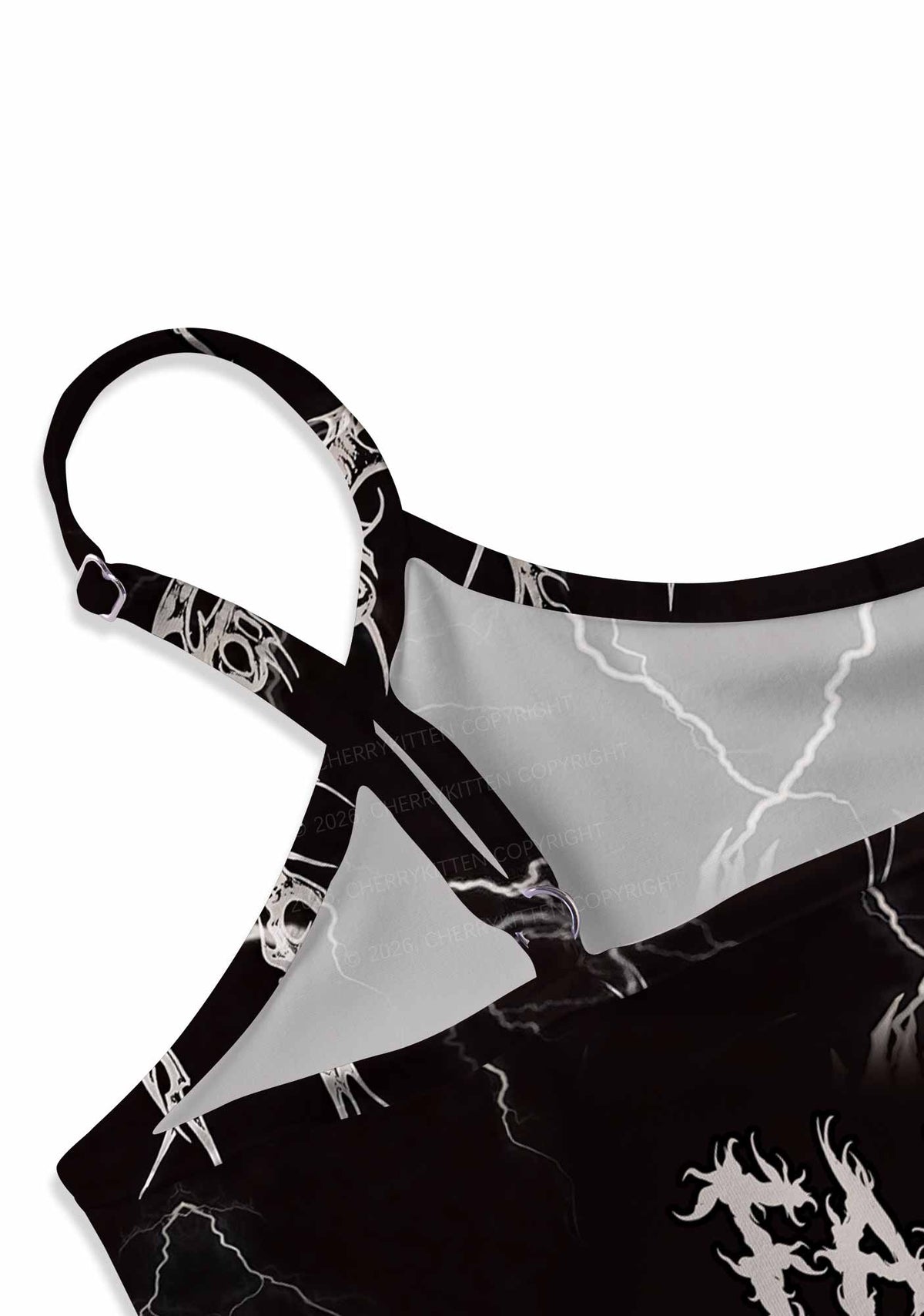 Black Gothic Faggot Pride Y2K Print Slip Dress Cherrykitten