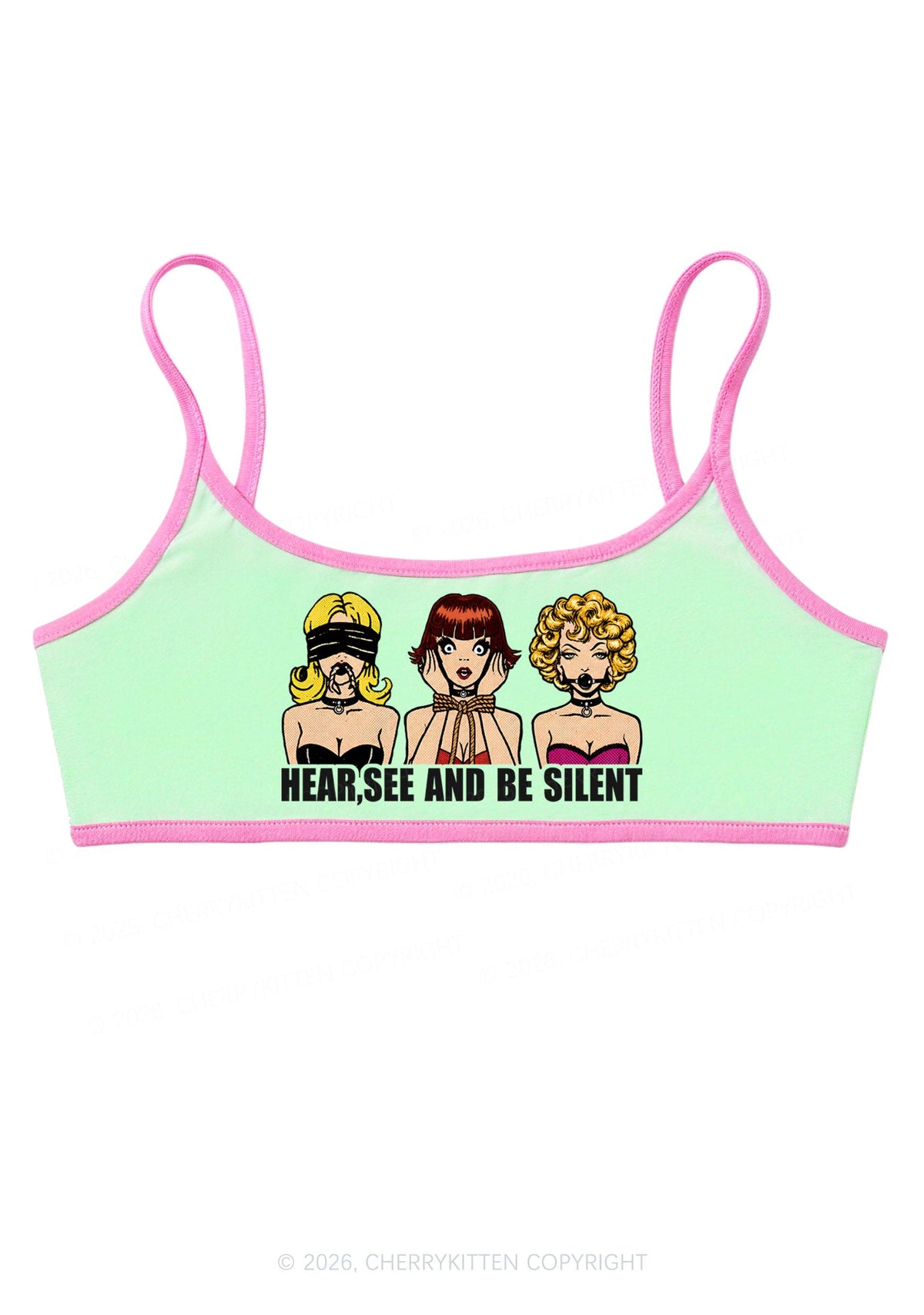Hear See Be Silent Y2K Super Crop Cami Cherrykitten