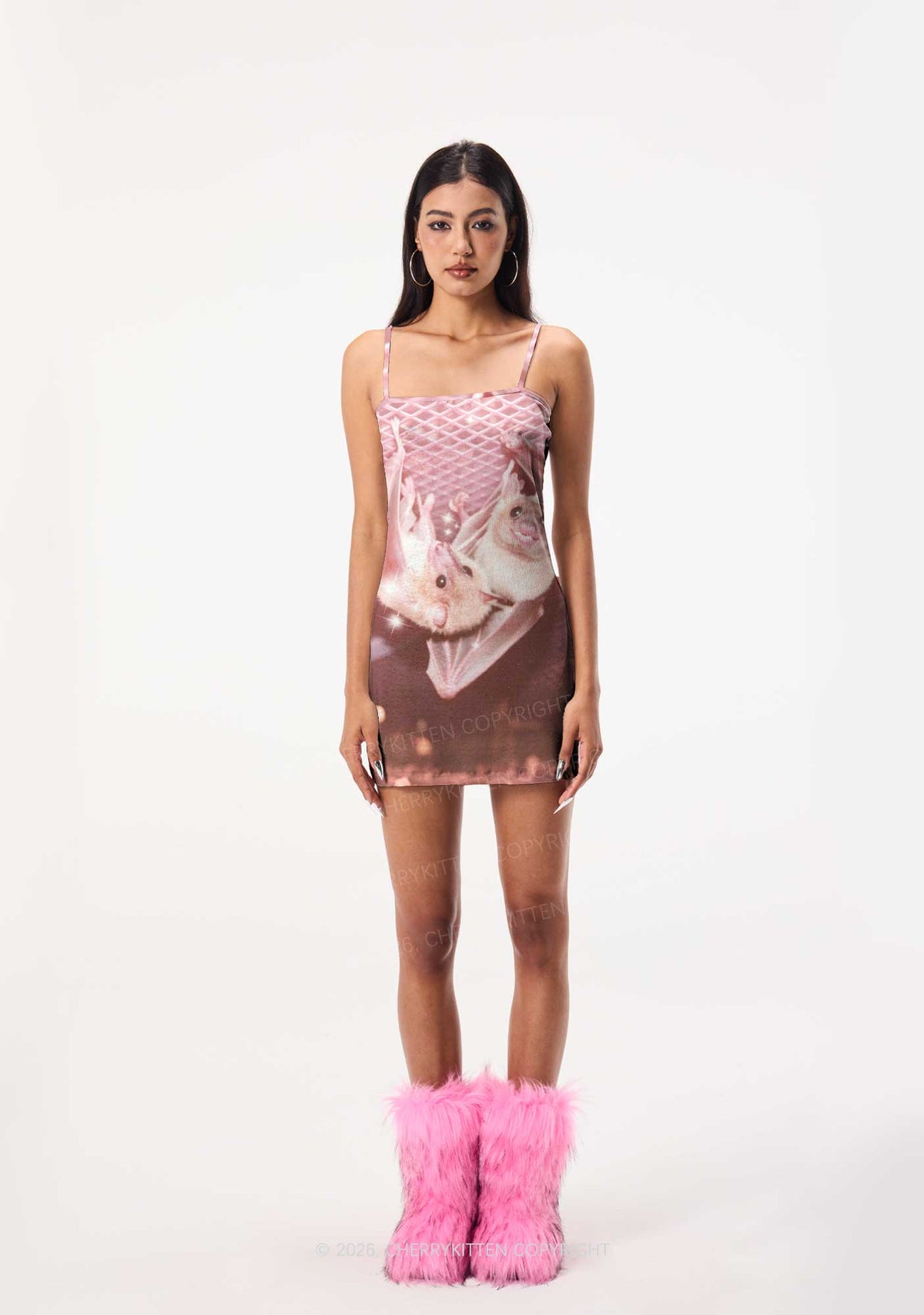 Halloween Two Baby Bats Y2K Print Slip Dress Cherrykitten