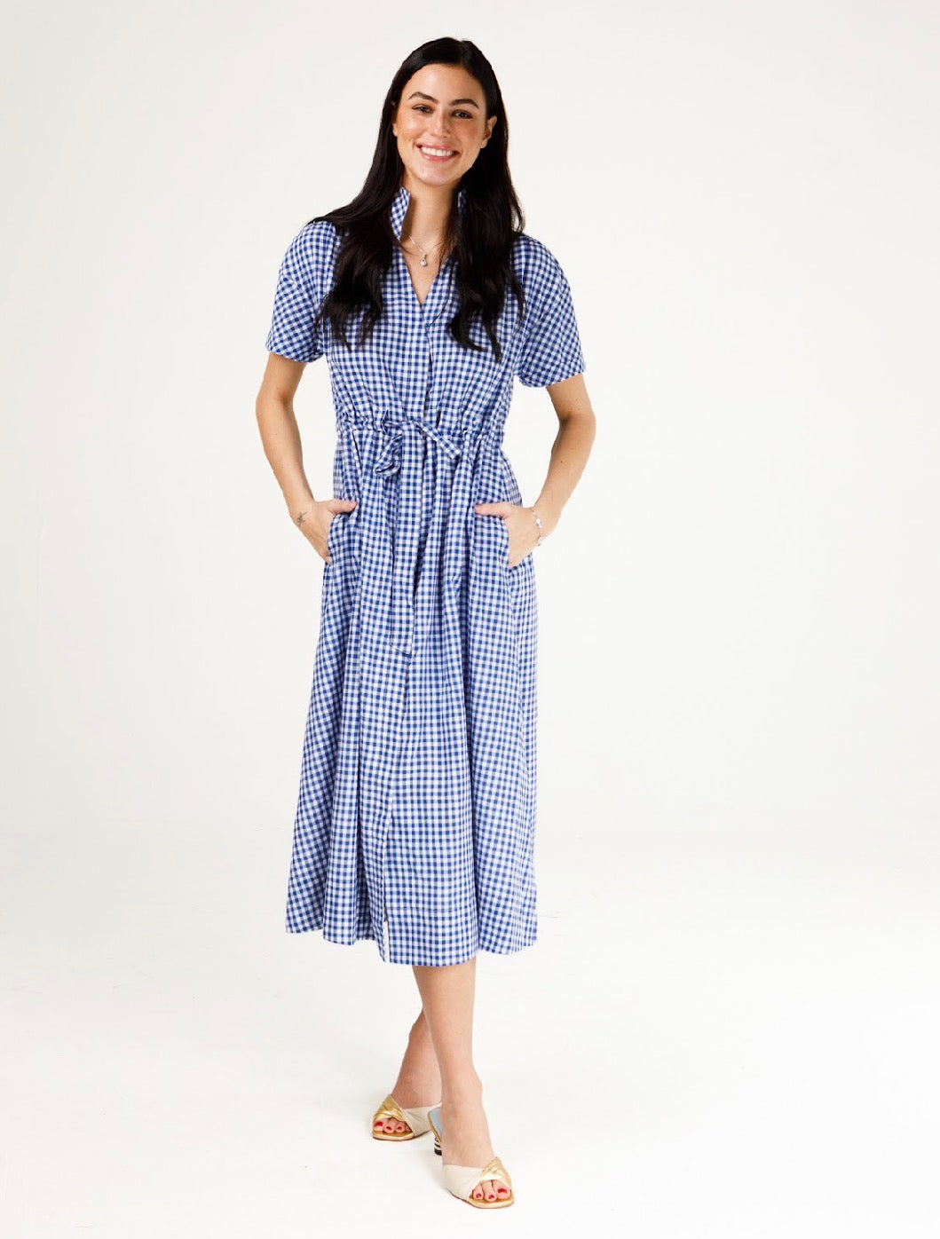 Bria Dress-Gingham Blue/White