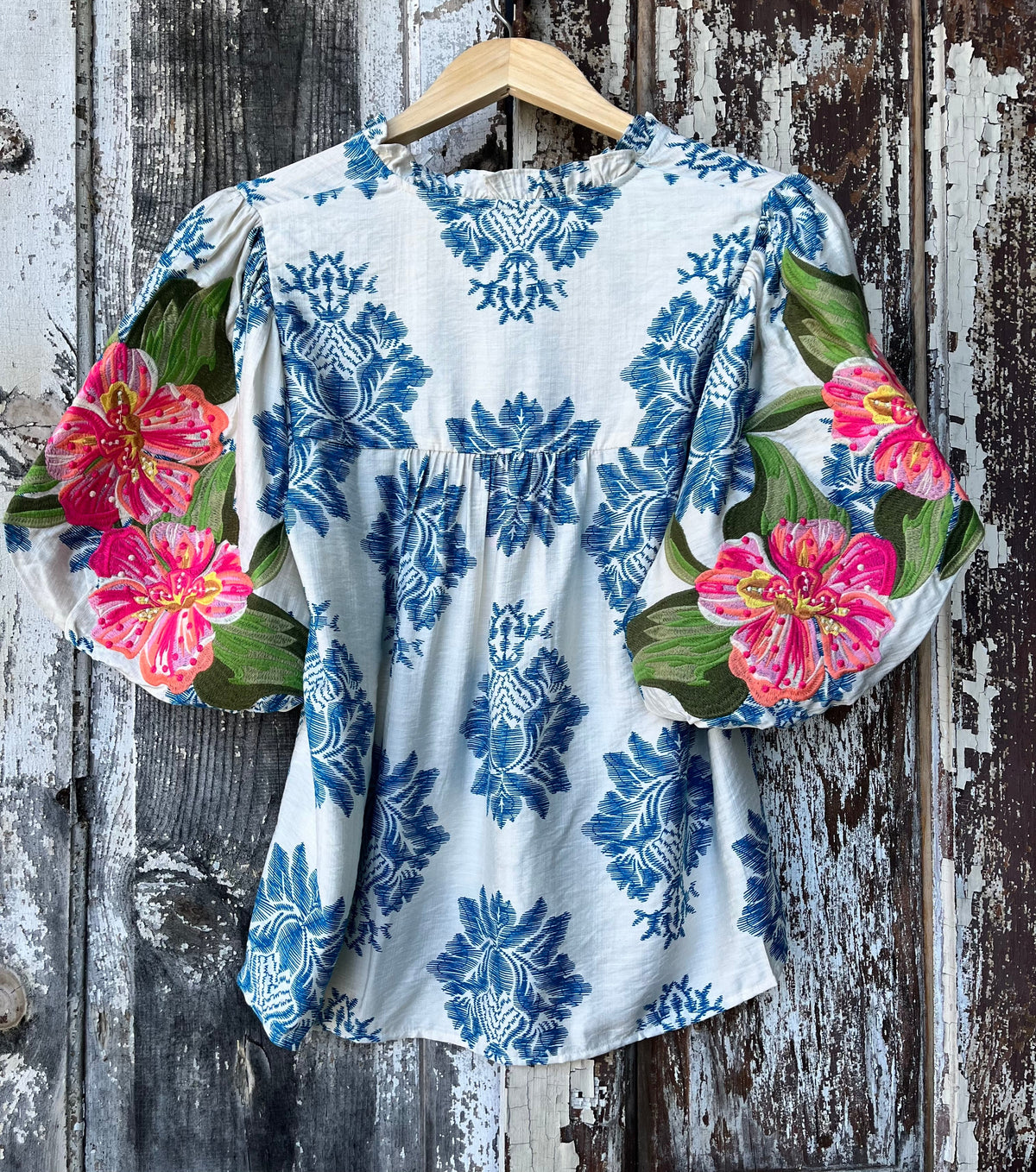 Embroidered Puff-Sleeve Top