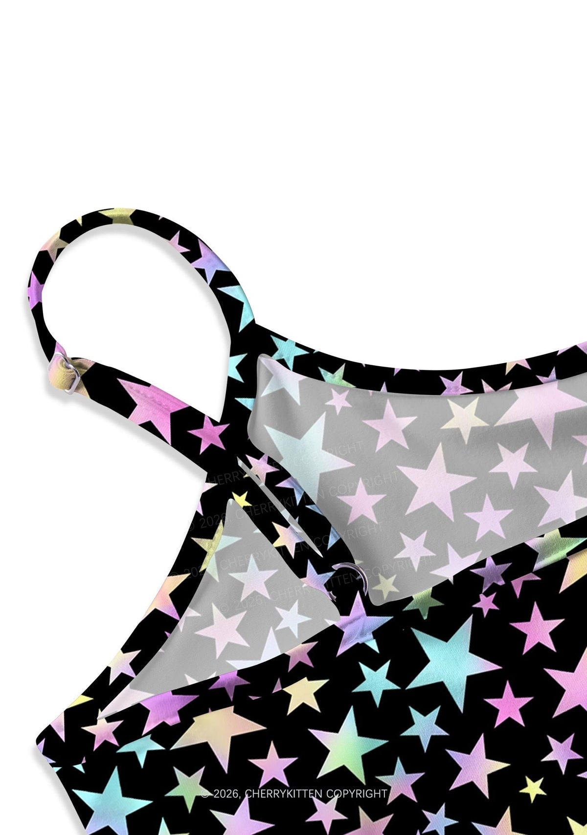Rainbow Star On Black Y2K Print Slip Dress Cherrykitten