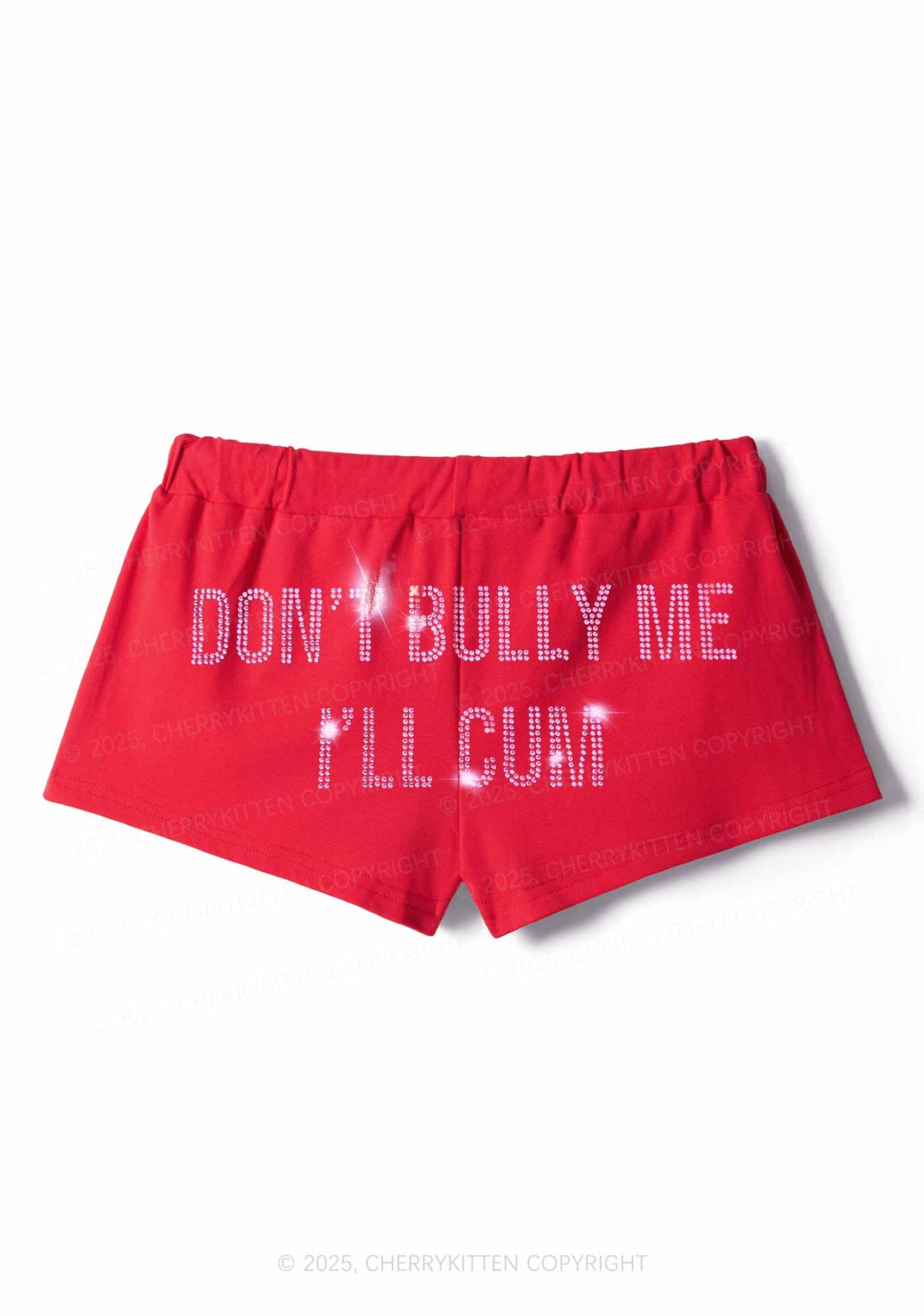Rhinestone Dont Bully Me Y2K Drawstring Mini Shorts Cherrykitten