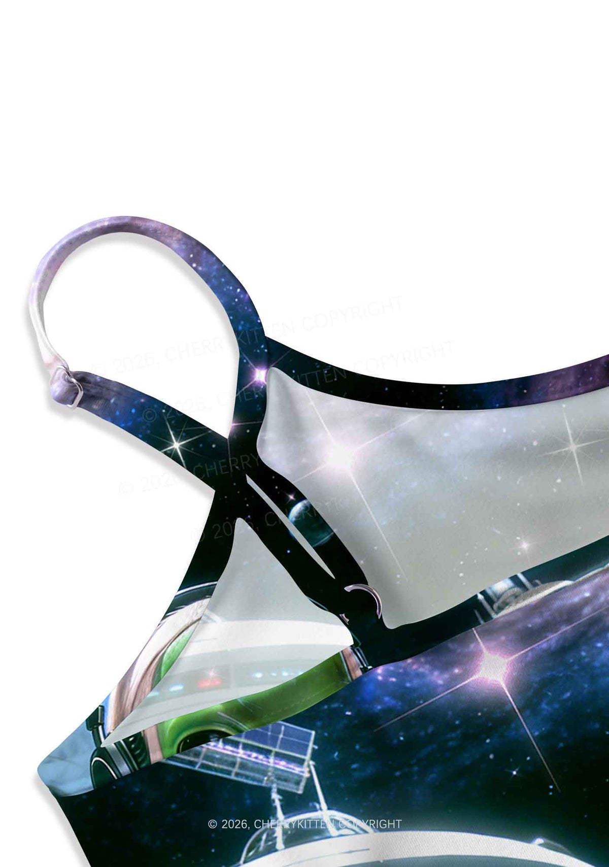 Space Alien DJ Y2K Print Slip Dress Cherrykitten