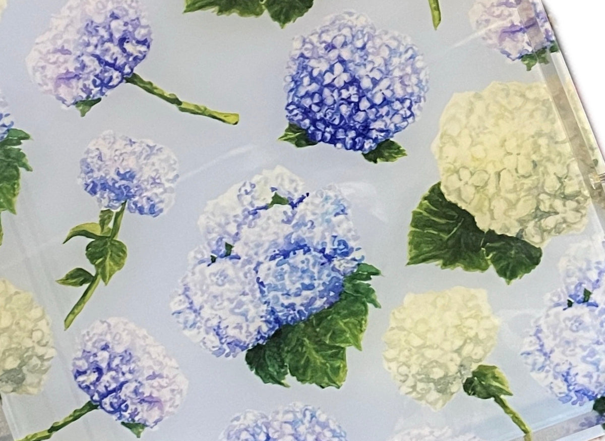 Hydrangea Acrylic Tray with Gold Handles