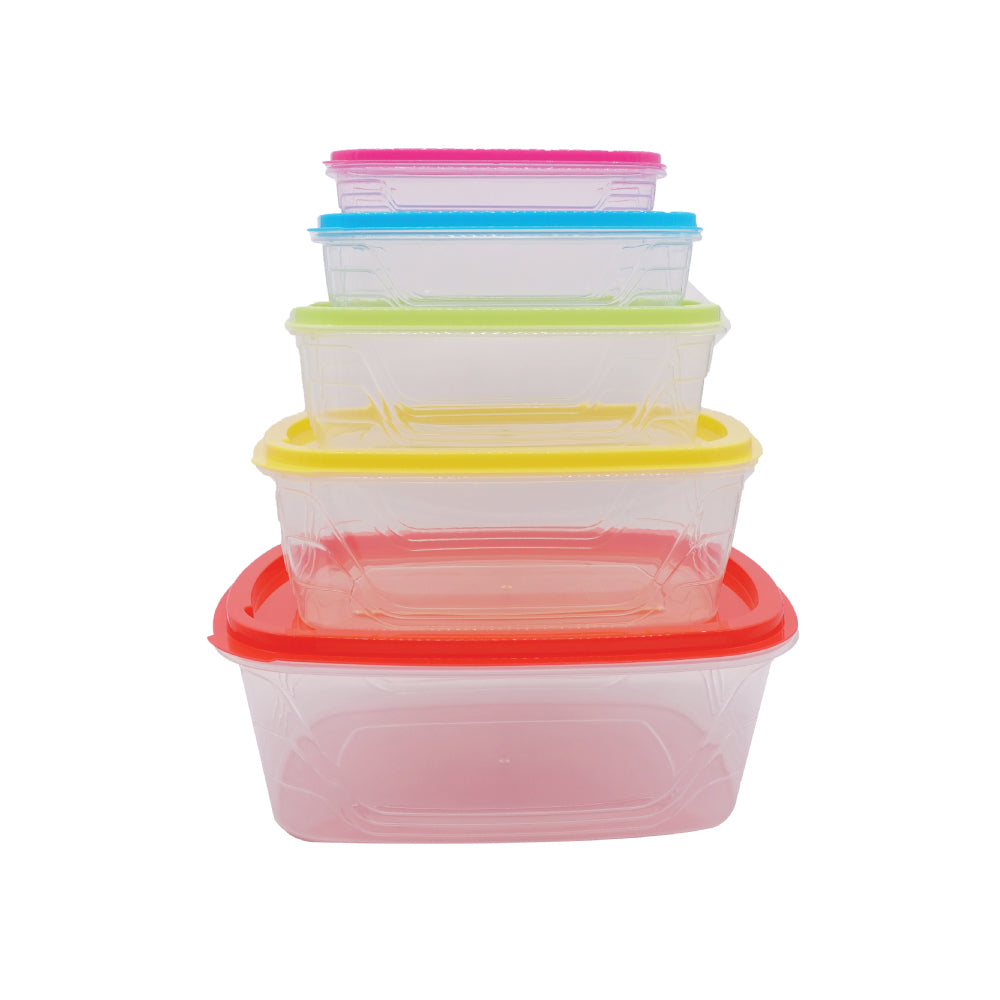 (MR.DIY) Rectangular Rainbow Color Food Keeper Plastic Tupperware Container (5 pieces)