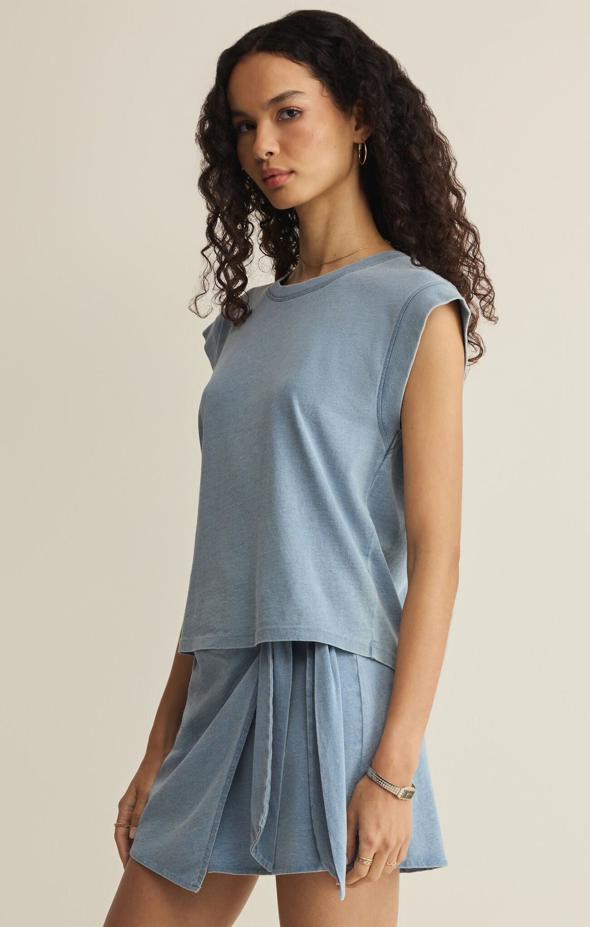 Camino Jersey Denim Top- Ocean Air Indigo