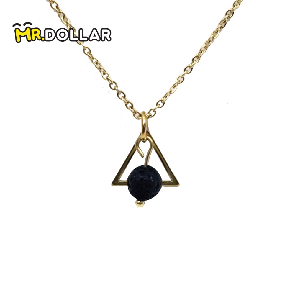 HIAS JEWELLERY Gold Necklace with Black Lava Natural Diffuser Stone - Hexagon