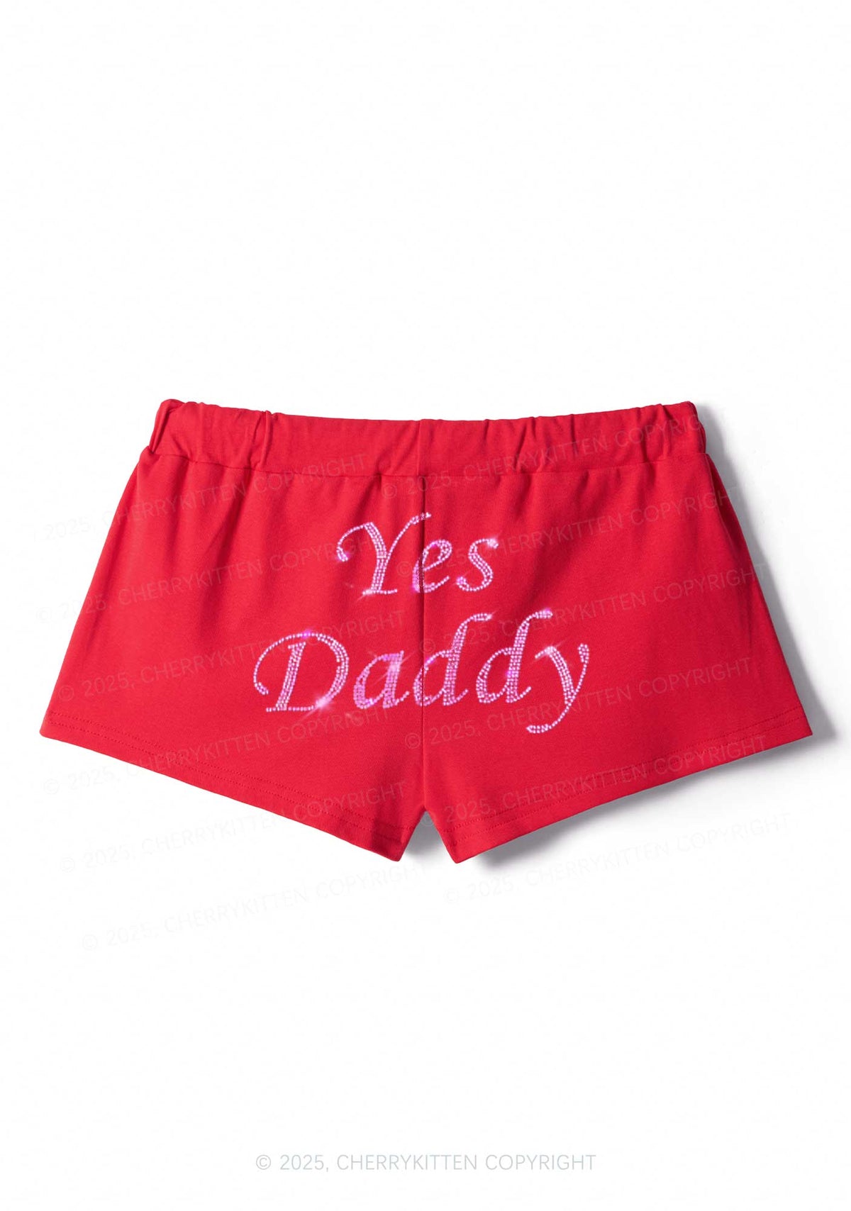 Rhinestone Yes Daddy Y2K Drawstring Mini Shorts Cherrykitten